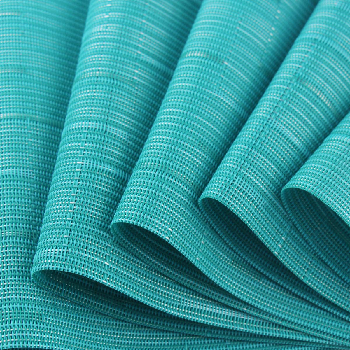 PIGCHCY Heat Resistant Placemats Set of 4 - Durable Washable Woven Vinyl Table Mats for Kitchen & Dining (18x12 Inches, Turquoise) - Perfect for Everyday Meals, Dinner Parties & Home Decor