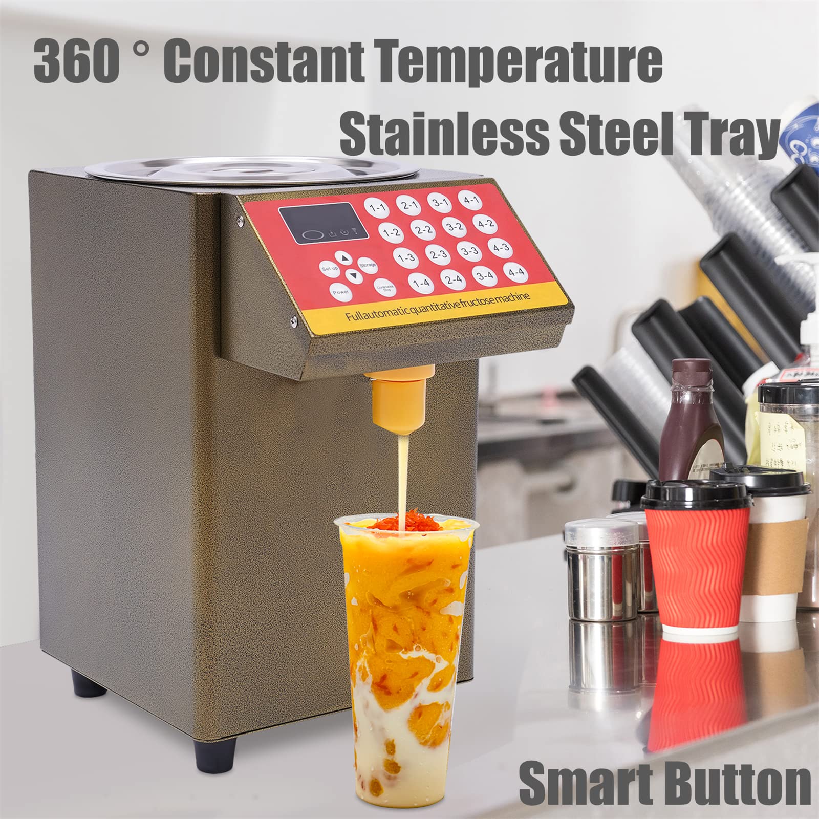 Automatic Fructose Dispenser 8000CC 2 Gallon Syrup Dispenser Machine - 16 Groups Quantitative Fructose Dispenser for Coffee, Bubble Tea & Milk Tea - 110V 500W Commercial Drink Equipment - Perfect for Cafes, Tea Shops & Beverage Businesses