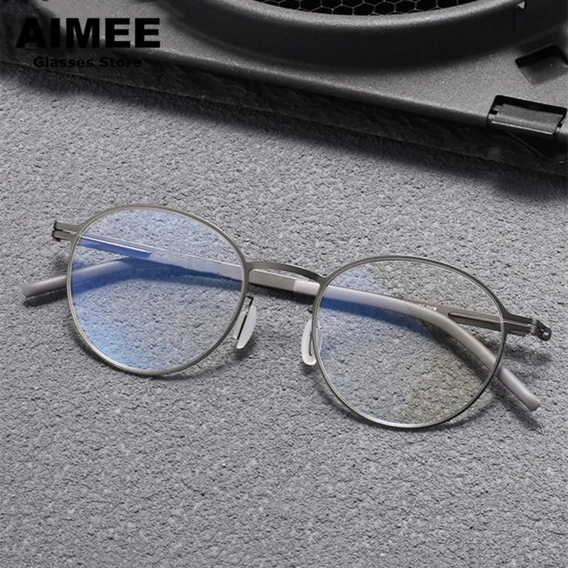 Aimee Unisex Full Rim Round Screwless Stainless Steel Eyeglasses Frame 25408 - Lightweight & Durable Glasses for Men & Women - Perfect for Reading, Working & Daily Wear
