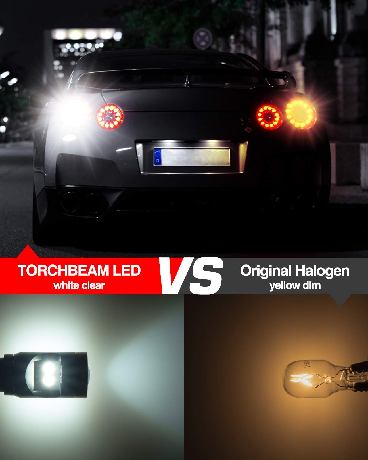 Torchbeam 912 921 LED Bulb T15 Backup Light Bulbs - Super Bright 3030 SMD Chipsets, Error-Free 906 W16W Replacement for Brake Reverse Lights - 6000K Xenon White (2-Pack) - Perfect for Trucks, SUVs, and Car Backup Lighting Systems