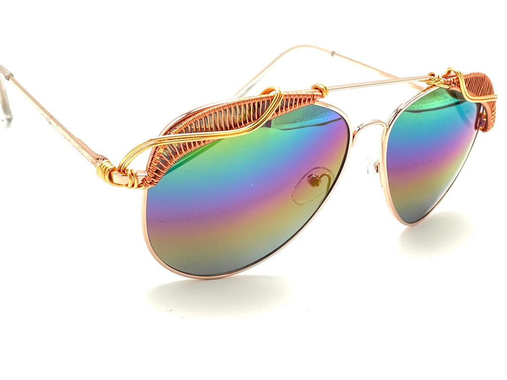 Rainbow Aviator Sunglasses with Copper Frame - Stylish UV Protection Shades for Men & Women - Perfect for Driving, Beach, and Outdoor Activities