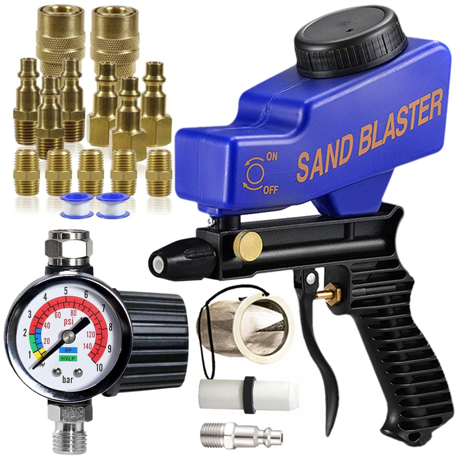 AS118 Blue Air Compressor with AR-02 Pressure Regulator & LE-CU15K Fittings Kit - Complete Pneumatic Tool Accessory Set for DIY, Automotive, and Industrial Applications (1-Pack)