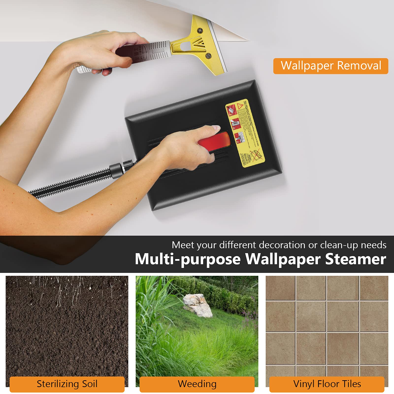 Goplus Wallpaper Steamer - Chemical-Free Wallpaper Remover with 10FT Hose & Large Steam Plate - Perfect for Home Renovation, DIY Projects, and Wallpaper Removal