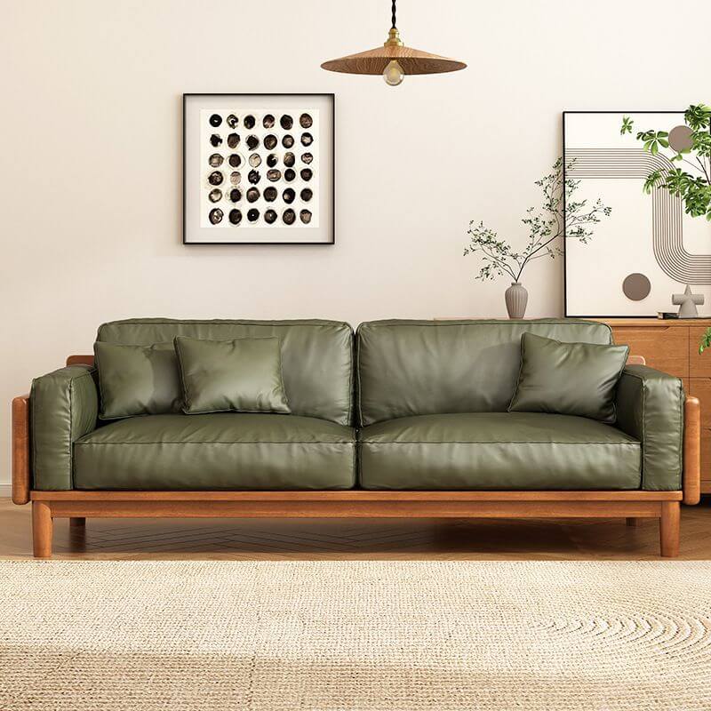 Minimalist Lime Green Scratch-Resistant Sofa & Loveseat with Wood Square Arms, Wide Pillow Back & 3 Throw Pillows - 3/4/5 Seater for Living Room, Lounge & Home Office