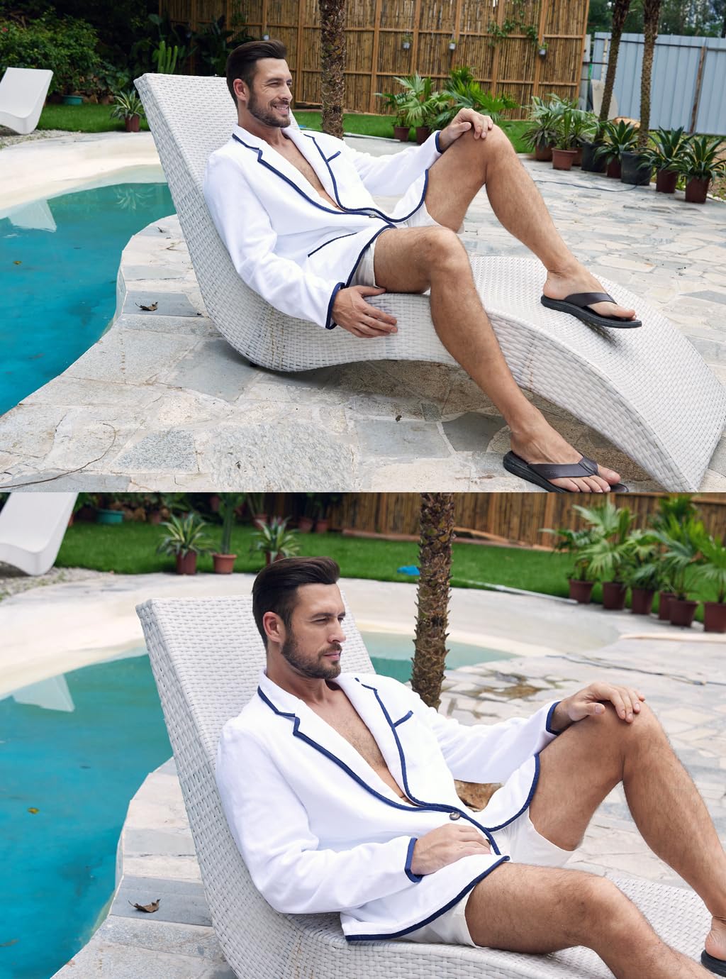 Luxury Men's Bathrobe - Premium Organic Cotton Terry Towelling Blazer, Soft Leisure Cotton Bath Robe for Pool, Beach, and Spa Relaxation