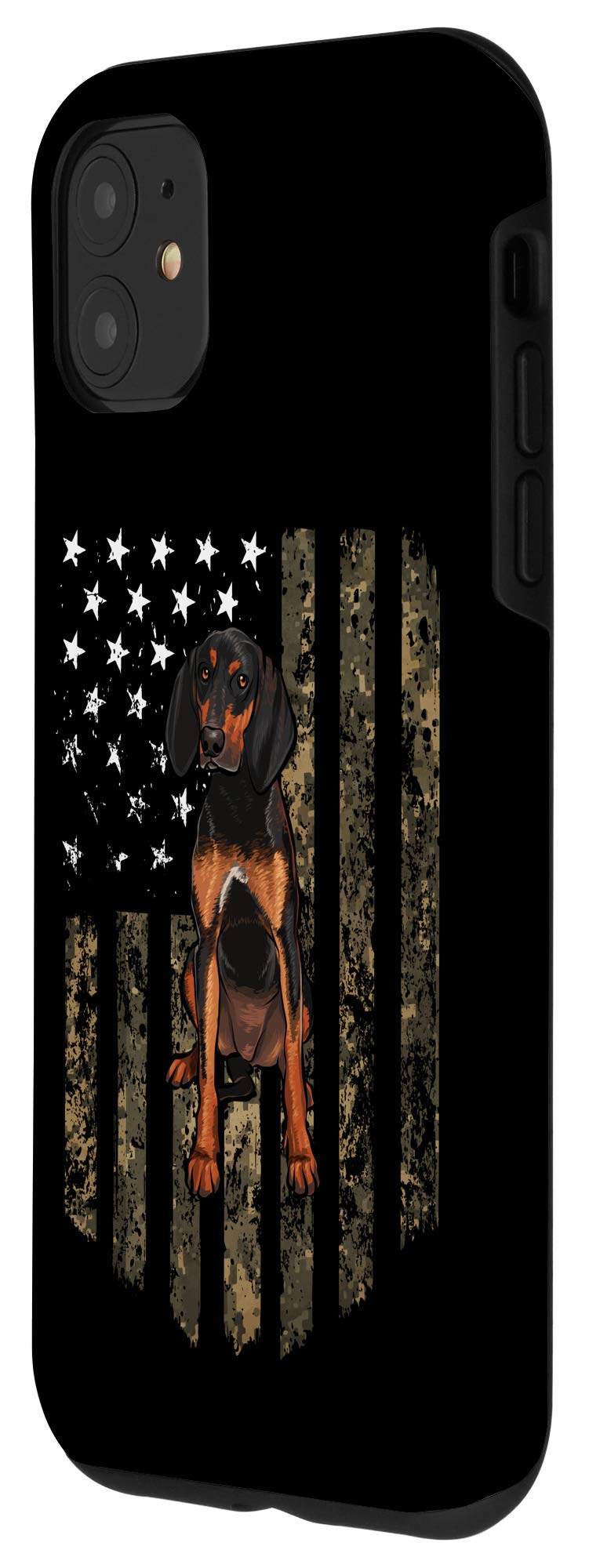 iPhone 11 Case - Camouflage American Flag Design with Black & Tan Coonhound - Patriotic 4th of July USA Phone Cover | Perfect for Independence Day, Veterans Day & Patriotic Events