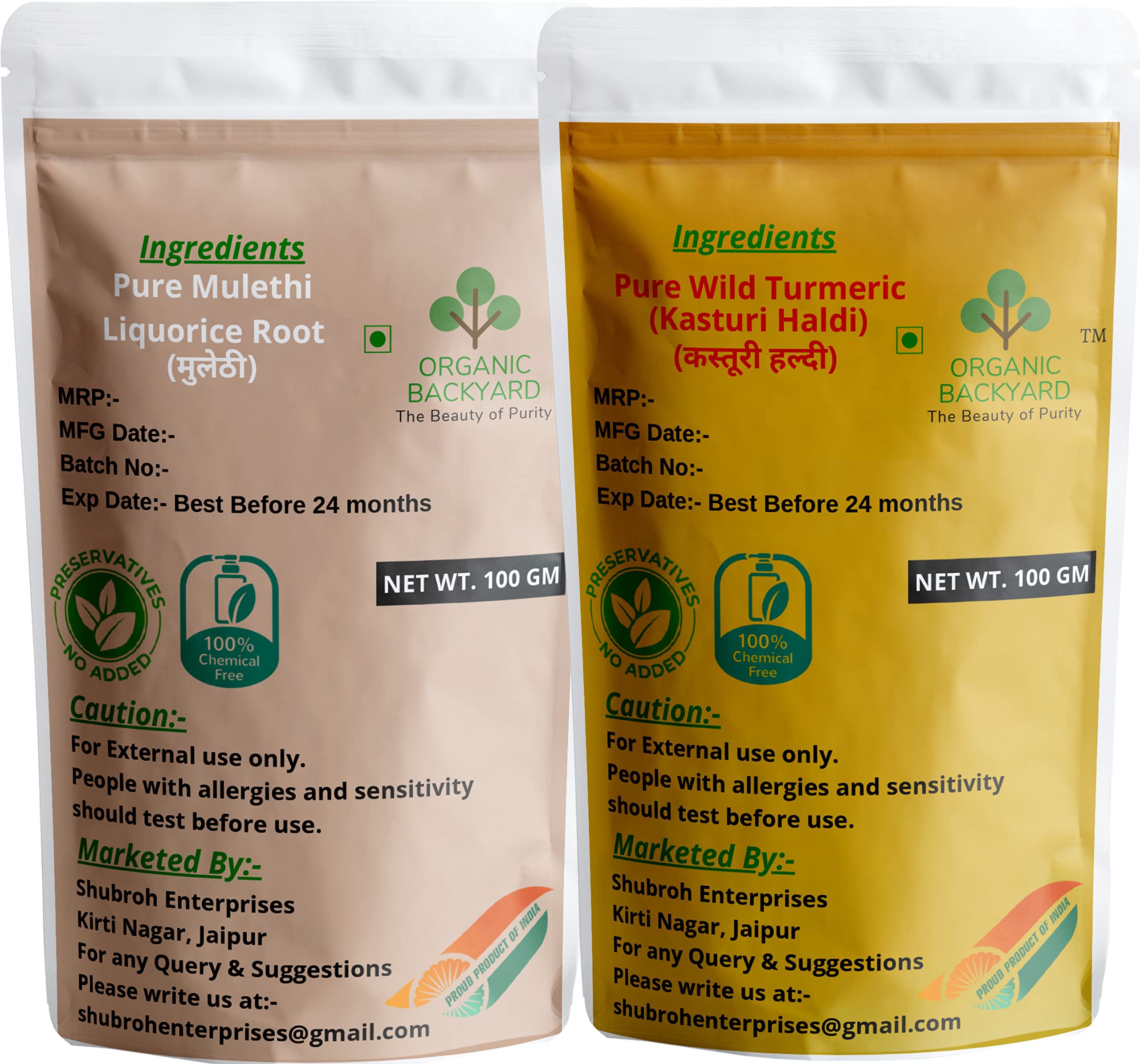 Organic Herbal Glow Duo: 100g Mulethi & Wild Turmeric Kasturi Haldi Powder Combo for Radiant Skin - Natural Face Mask & Brightening Treatment for Glowing Complexion - Perfect for DIY Skincare & Ayurvedic Beauty Rituals