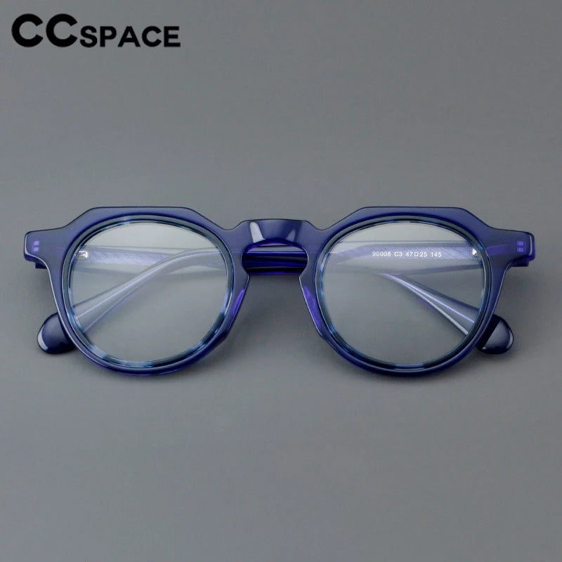 CCspace Unisex Full Rim Flat Top Round Acetate Eyeglasses Frame 301249 - Stylish & Durable for Work, Reading, and Fashion Accessories