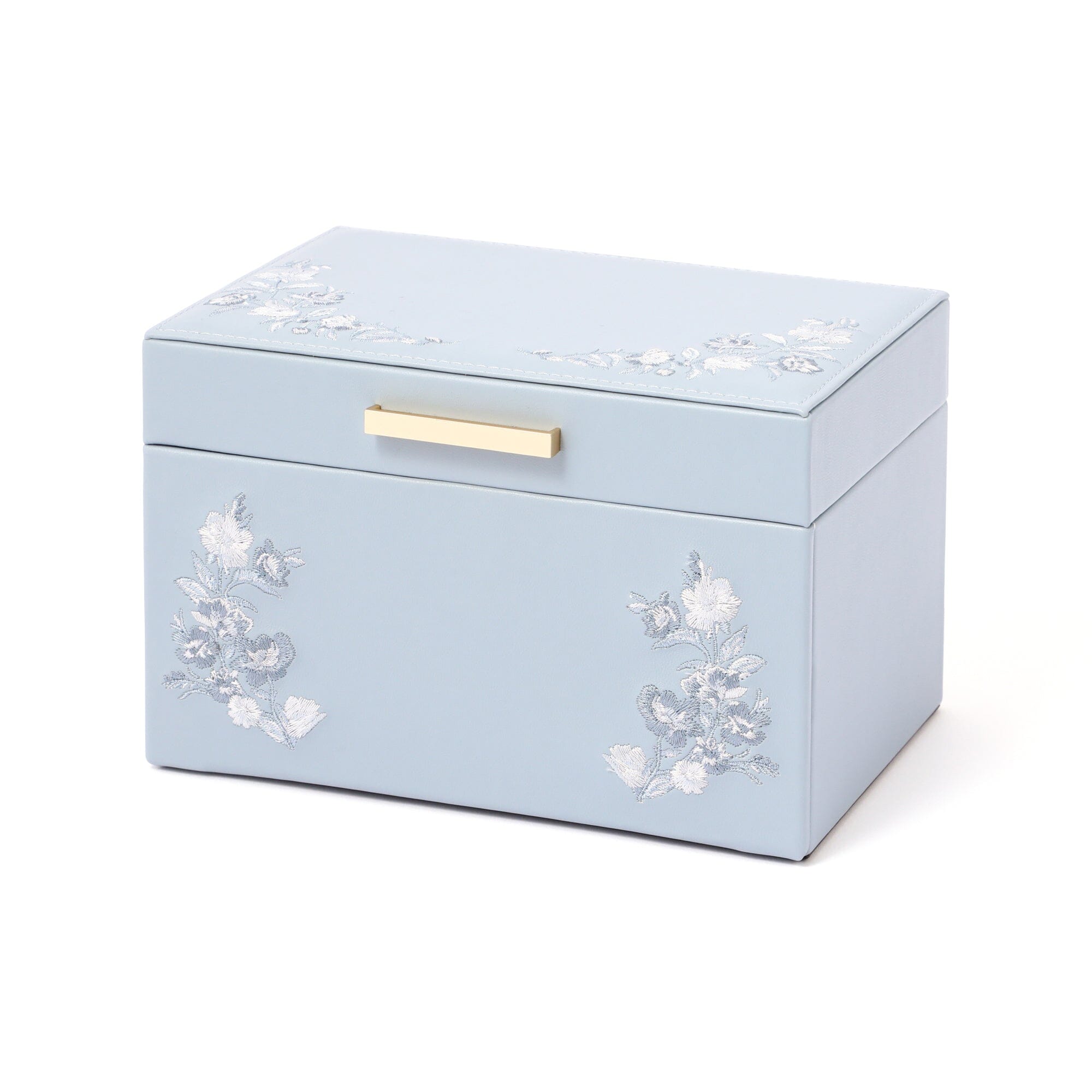 Exquisite Blue Floral Embroidery Jewelry Box - Small Handmade Storage Case for Rings, Earrings & Necklaces - Perfect for Travel, Gifting & Home Decor