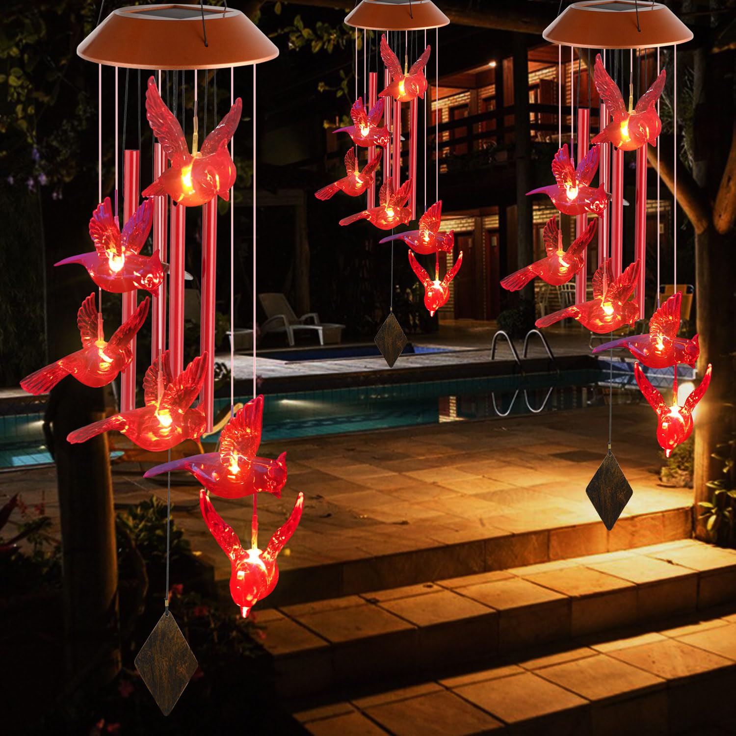 Solar Cardinal Wind Chime Lights - Unique Birthday & Gardening Gifts for Women, Mom, Grandma, Wife - Outdoor Garden Decor for Cardinal Lovers | Perfect for Patio, Backyard & Holiday Decorations