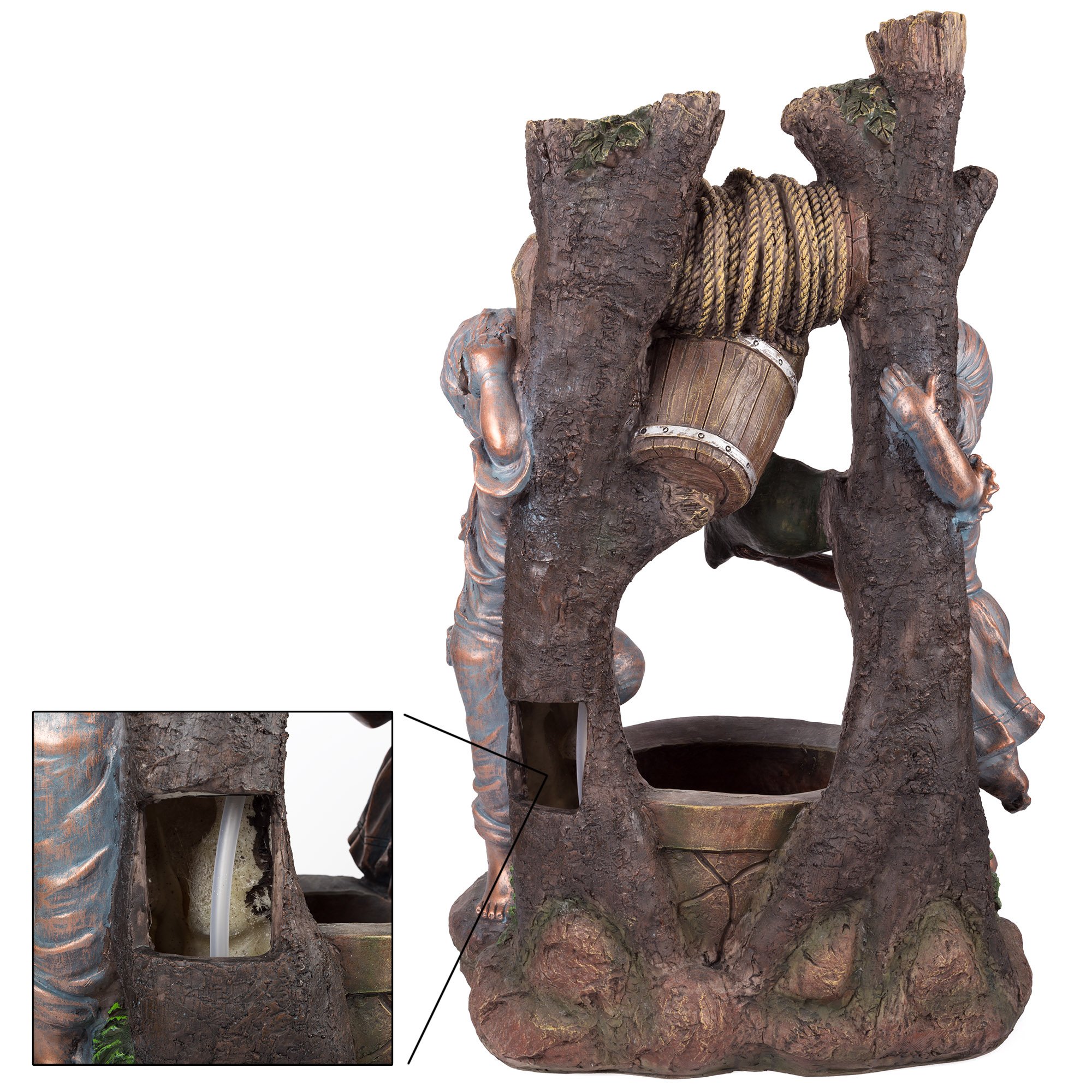 Pure Garden Antique Bronze Outdoor Water Fountain with LED Lights for Patio & Garden Relaxation