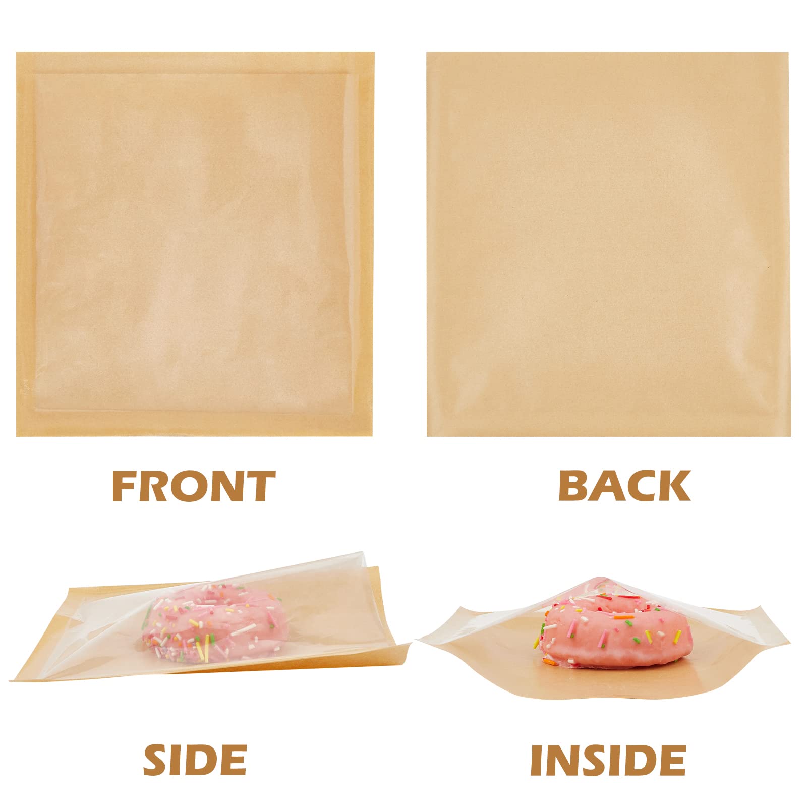 Ocmoiy 200 Count Heat-Sealable Bakery Bags with Clear Window - 7.1x7.5 Inch Grease-Resistant Paper Treat Bags for Cookies, Donuts & Egg Sandwiches | Perfect for Bakery Packaging, Takeout & Food Storage