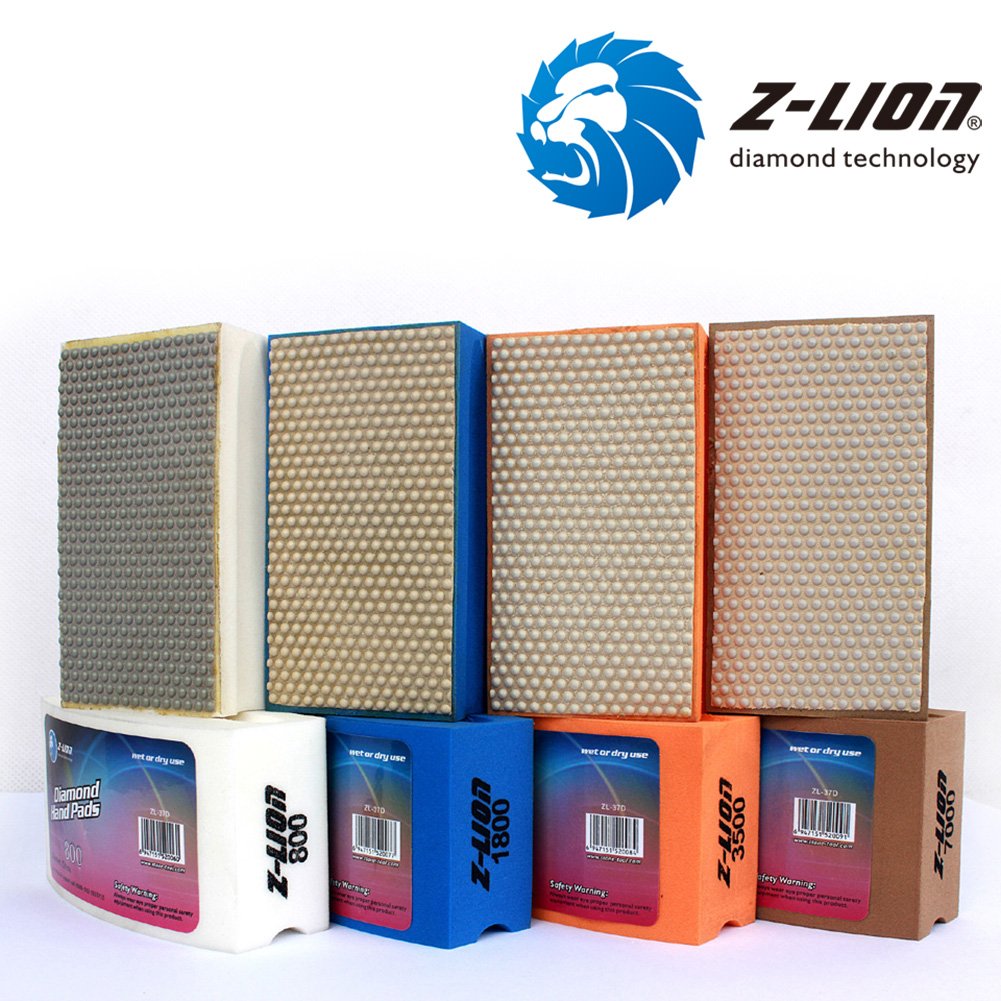 Z-Lion Diamond Hand Polishing Pads - 8 Pack Arc Shape Backing for Glass & Stone - Professional Polishing & Buffing for Countertops, Tiles, and Marble Surfaces