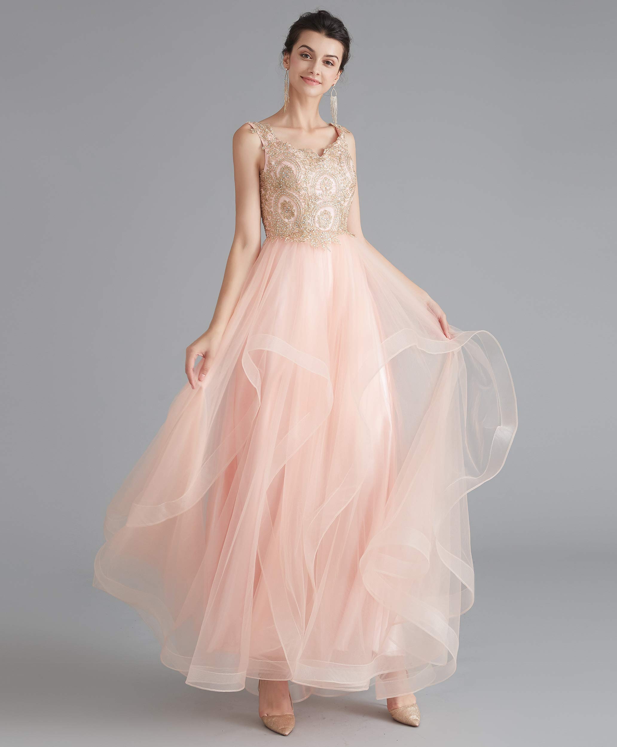 Elegant V-Neck Beaded Applique Asymmetrical Tulle Prom Dress for Women - Perfect for Homecoming, Formal Dances & Special Occasions
