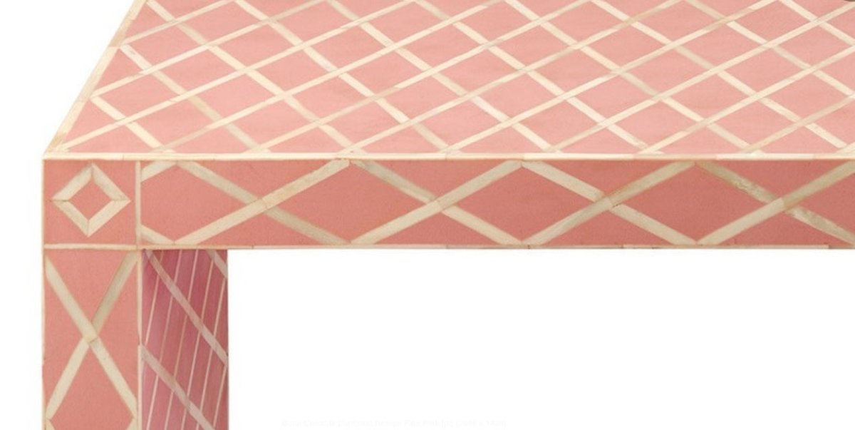 Handmade Bone Inlay Diamond Shape Pink Console Table - Elegant Entryway Furniture for Living Room, Hallway & Bedroom Decor