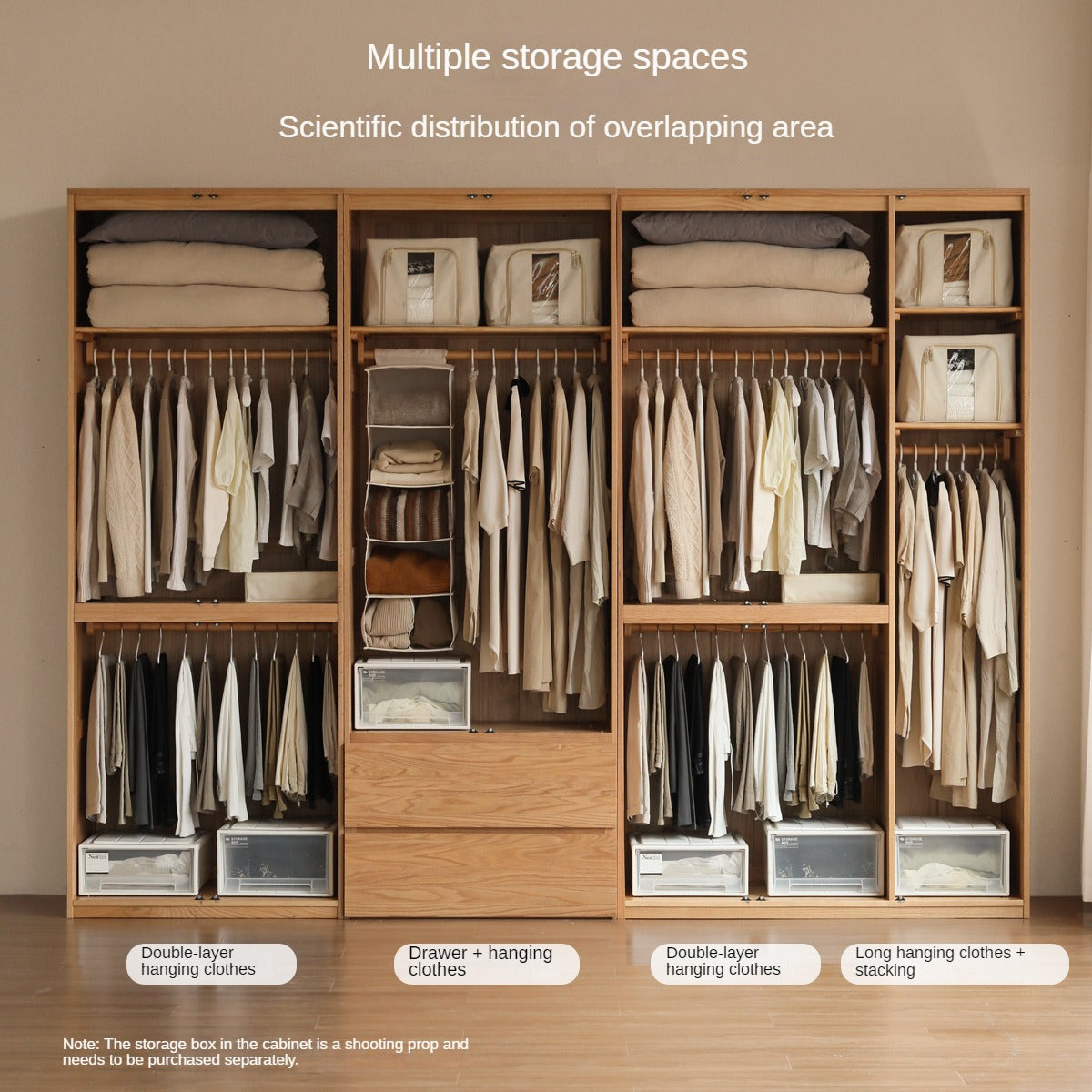 Oak Solid Wood Sectional Wardrobe - Spacious Modular Closet Organizer for Bedroom & Walk-in Closets | Durable Storage Solution for Clothes, Shoes & Accessories