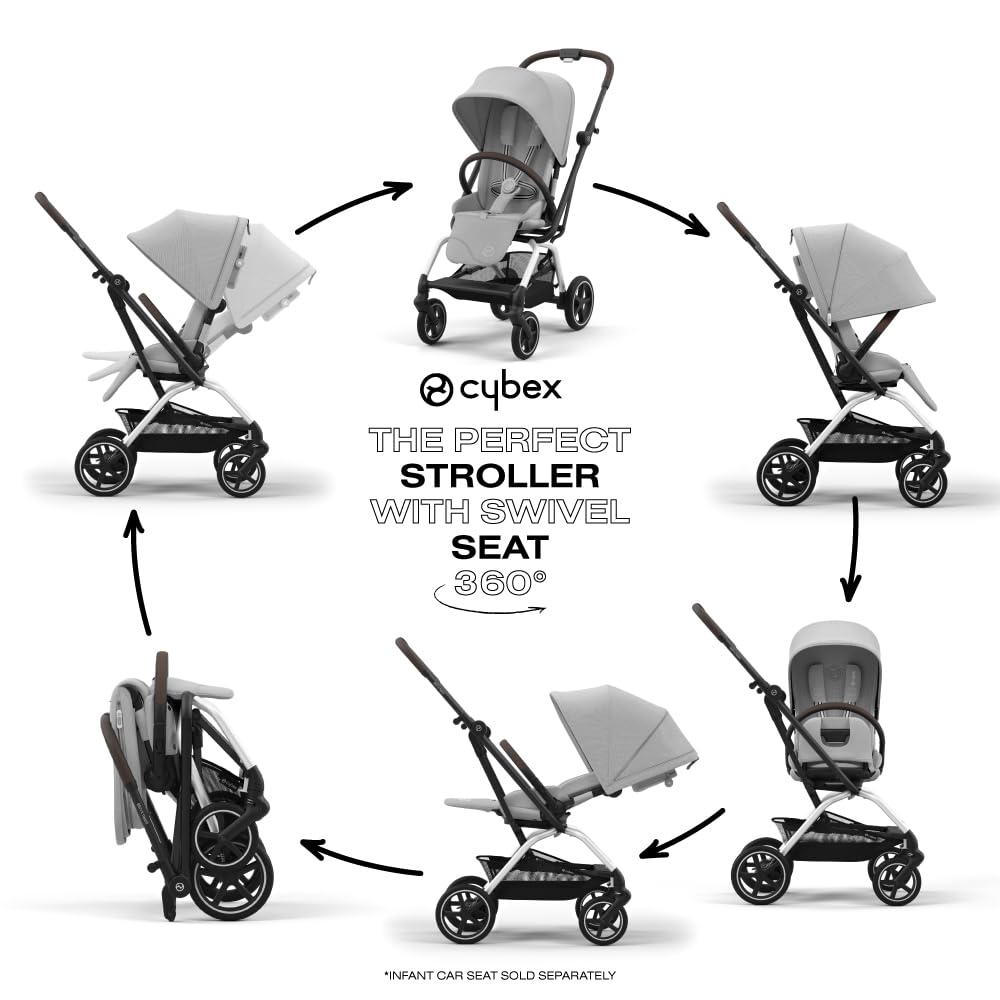 CYBEX Eezy S Twist +2 V2 360° Rotating Baby Stroller for Infants 6 Months+ | Lightweight Compact Travel Stroller | Compatible with CYBEX Car Seats (Fog Grey) | Perfect for Shopping, Travel & City Walks