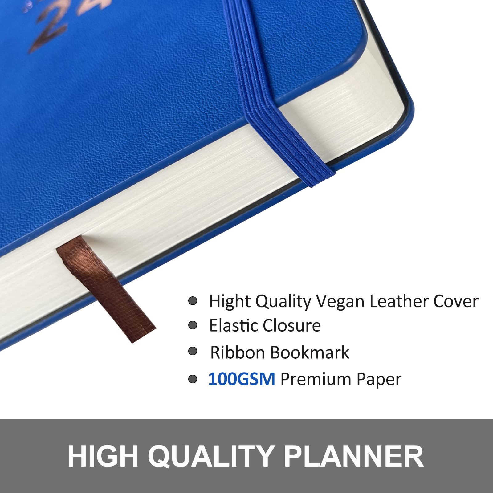 2025 Planner - Daily & Hourly Appointment Book with Faux Leather Cover (Blue), 8.5