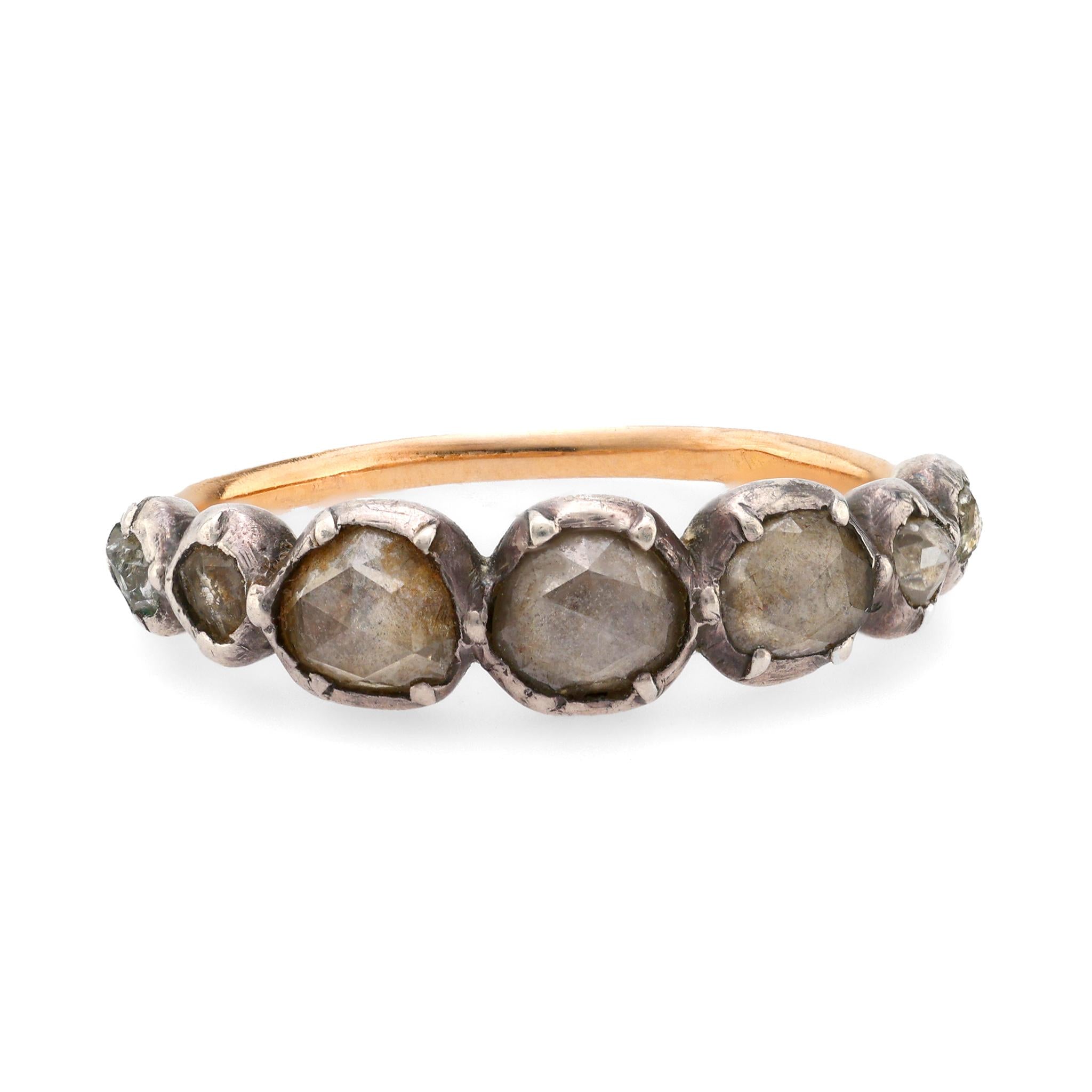 Exquisite Georgian Rose Cut Diamond Ring in 18K Yellow Gold & Silver - Vintage Jewelry for Weddings, Anniversaries & Special Occasions
