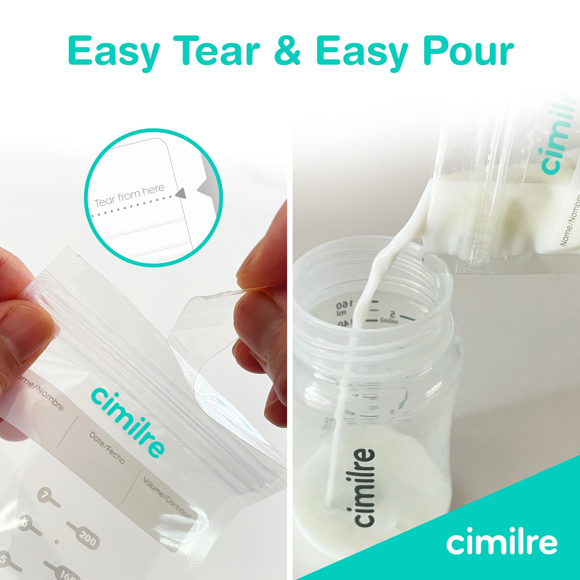 Cimilre Breast Milk Storage Bags - 100 Pack (7 oz) Leak-Proof, BPA-Free for Safe Breastmilk Storage - Freeze Flat or Stand Upright - Perfect for Pumping, Travel & Long-Term Freezing