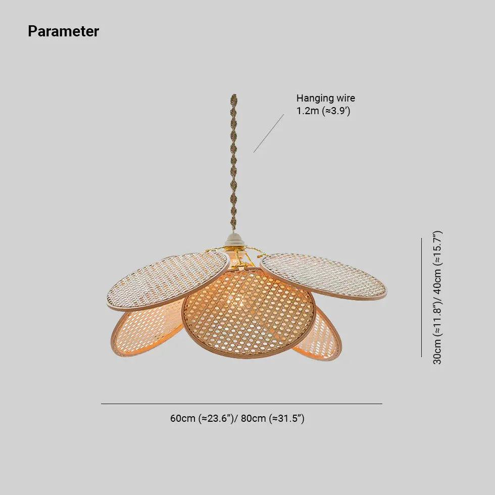 Rattan Disc Petal Pendant Light - Boho Chic Ceiling Fixture for Bedroom, Living Room, Dining Room & Porch Lighting Decor