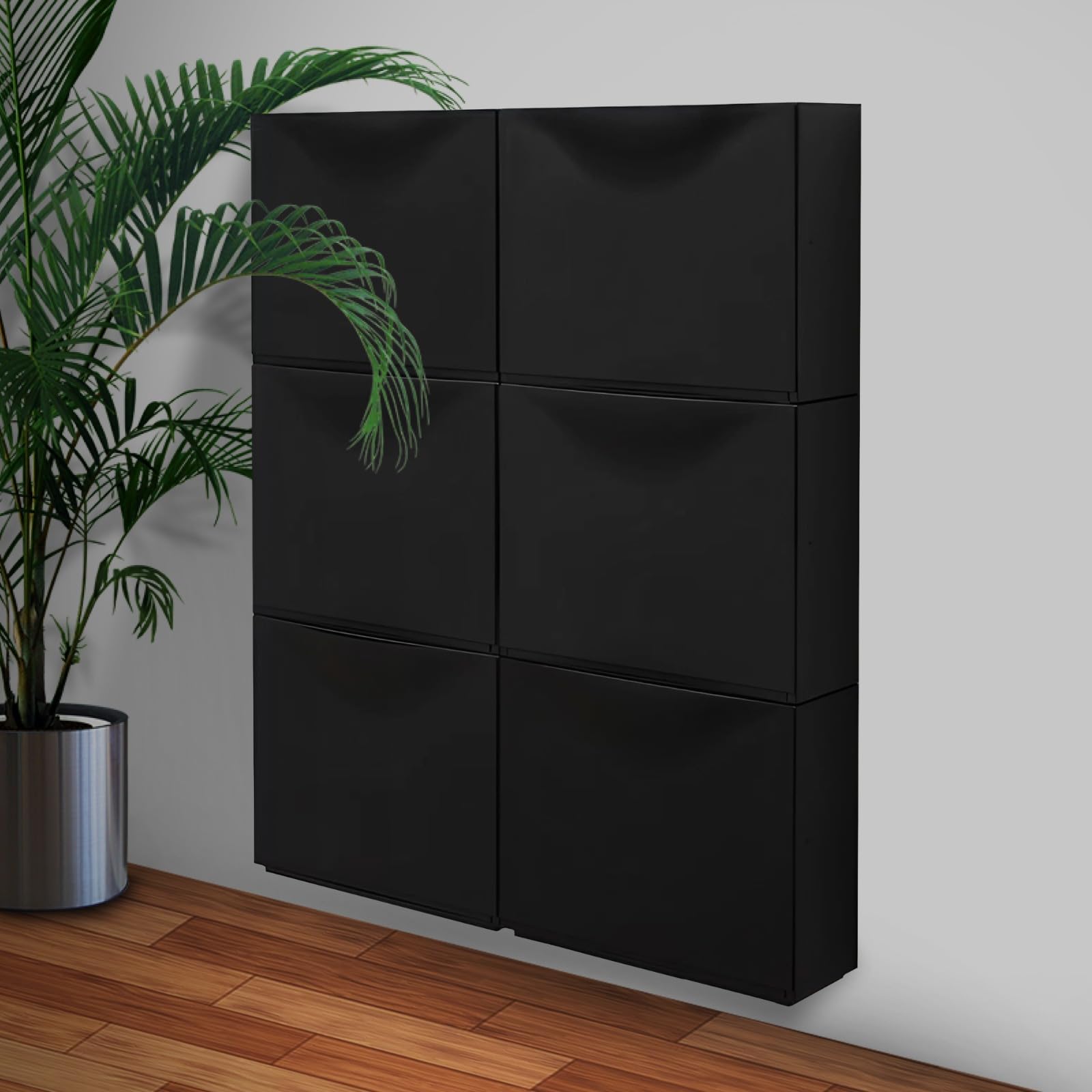 White & Black Shoe Storage Cabinet with 2 Flip Doors - 52x18x78cm Narrow Entryway Shoe Rack Organizer for Hallway, Closet & Small Spaces - Space Saving Shoe Cabinet for Home & Apartment