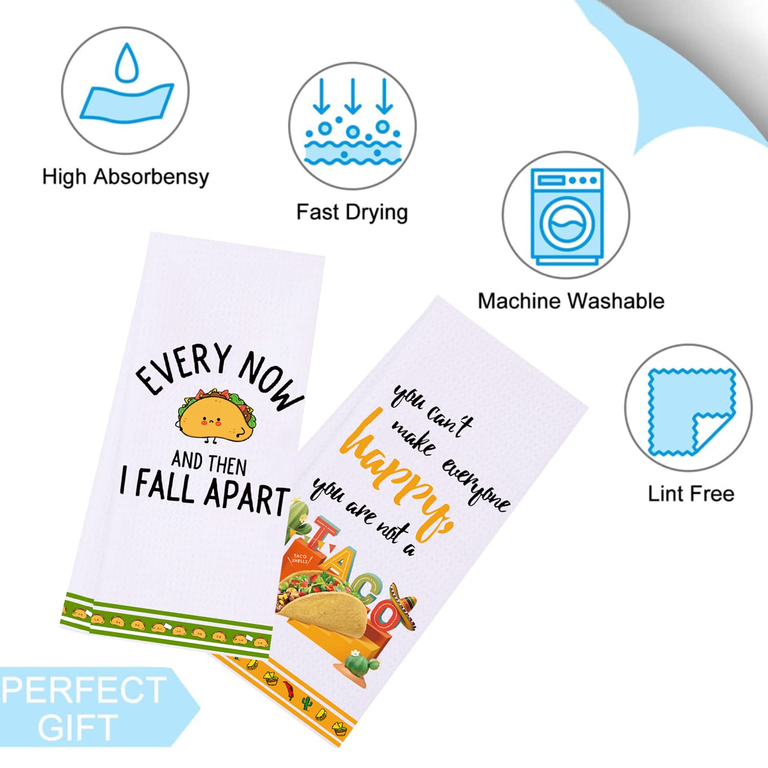 LXOMILL Funny Taco Decorative Dish Towels - Cinco De Mayo Kitchen Accessories & Housewarming Gifts - Perfect for Mexican Themed Parties, Kitchen Decor and Hostess Gifts