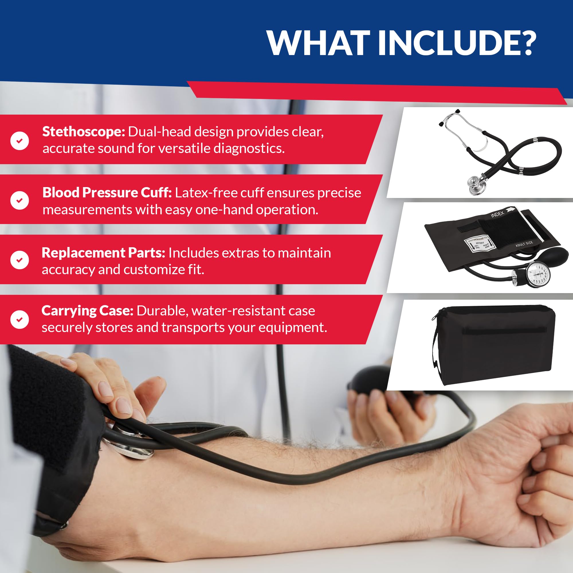 Dixie EMS Blood Pressure Monitor & Sprague Stethoscope Kit - Professional Black Medical Equipment for Home Use, Clinics, and Emergency Care