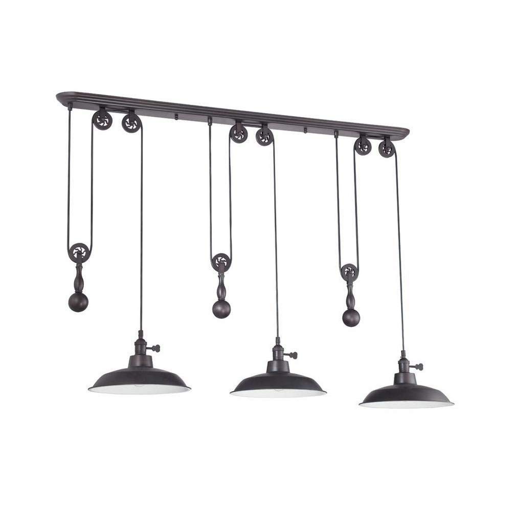 Craftmade 3-Light Pulley Pendant with Metal Shade in Aged Bronze Brushed Finish - Perfect for Kitchen Island, Dining Room, and Entryway Lighting