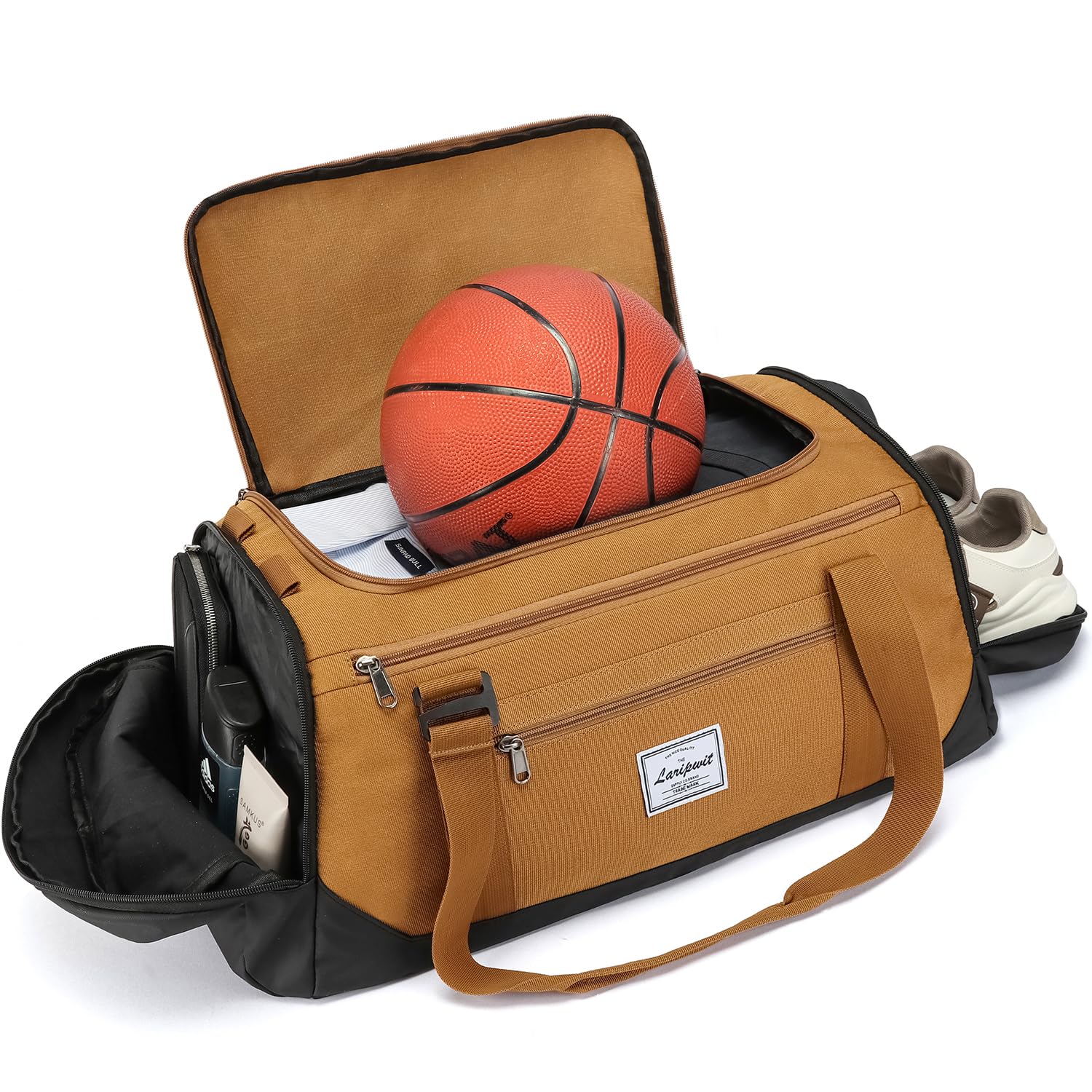 Laripwit 40L Gym Backpack for Men & Women - Sports Duffle Bag with Shoe Compartment & Wet Pocket - Ideal for Basketball, Travel, Weekender & Overnight Trips - Perfect for Gym, Workout, Sports & Travel Essentials (Brown)