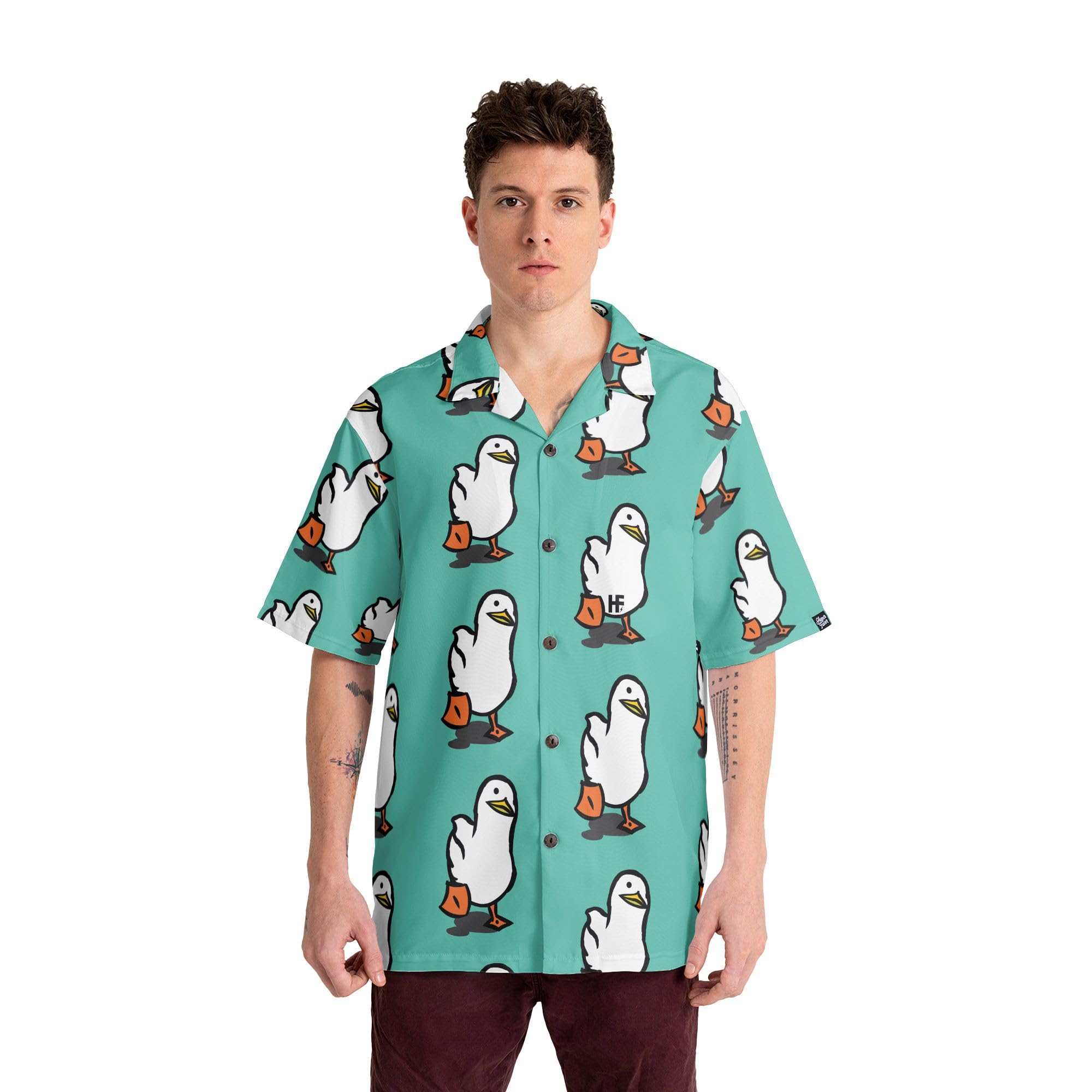 Funny Duck Shirts for Men - Cute Duck Print Casual Short Sleeve Hawaiian Shirts | Trendy Summer Beachwear & Party Outfit