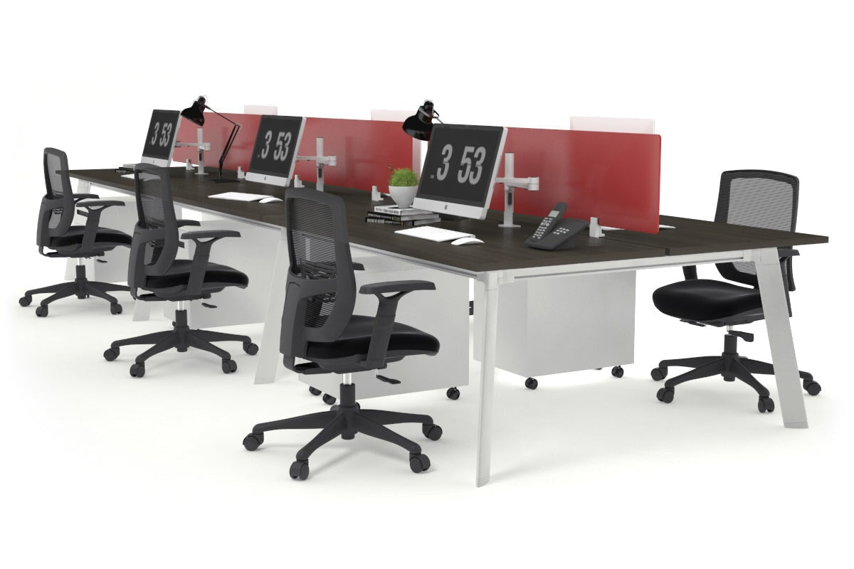 6-Person Workstation with White Frame - 1400L x 700W Dimensions - Ideal for Office, Coworking Spaces & Home Offices