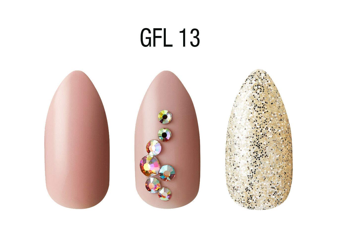 Halloween Nails Kiss Gold Luxury Press-On Nails with 3D Jewels - 30 Long Fake Nails Set Includes Pink Gel Glue & Manicure Stick (GFL13) | Perfect for Halloween Parties, Costume Events & Glamorous Nail Art