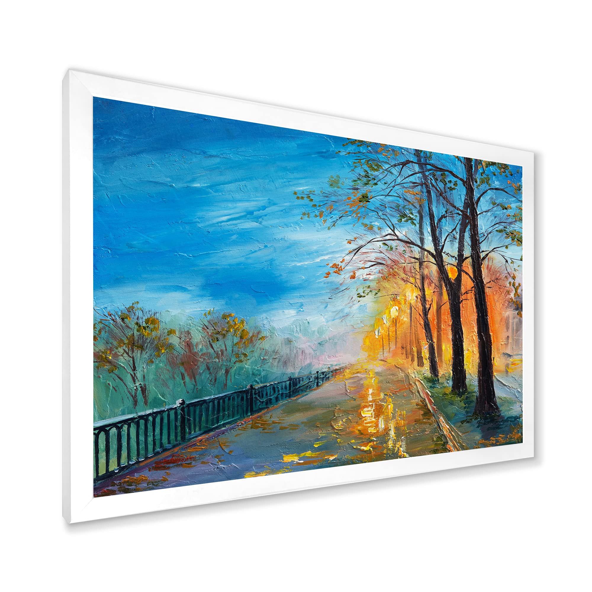 Autumn Road Evening Landscape Painting - Traditional Framed Wall Art Decor for Living Room, Bedroom & Office