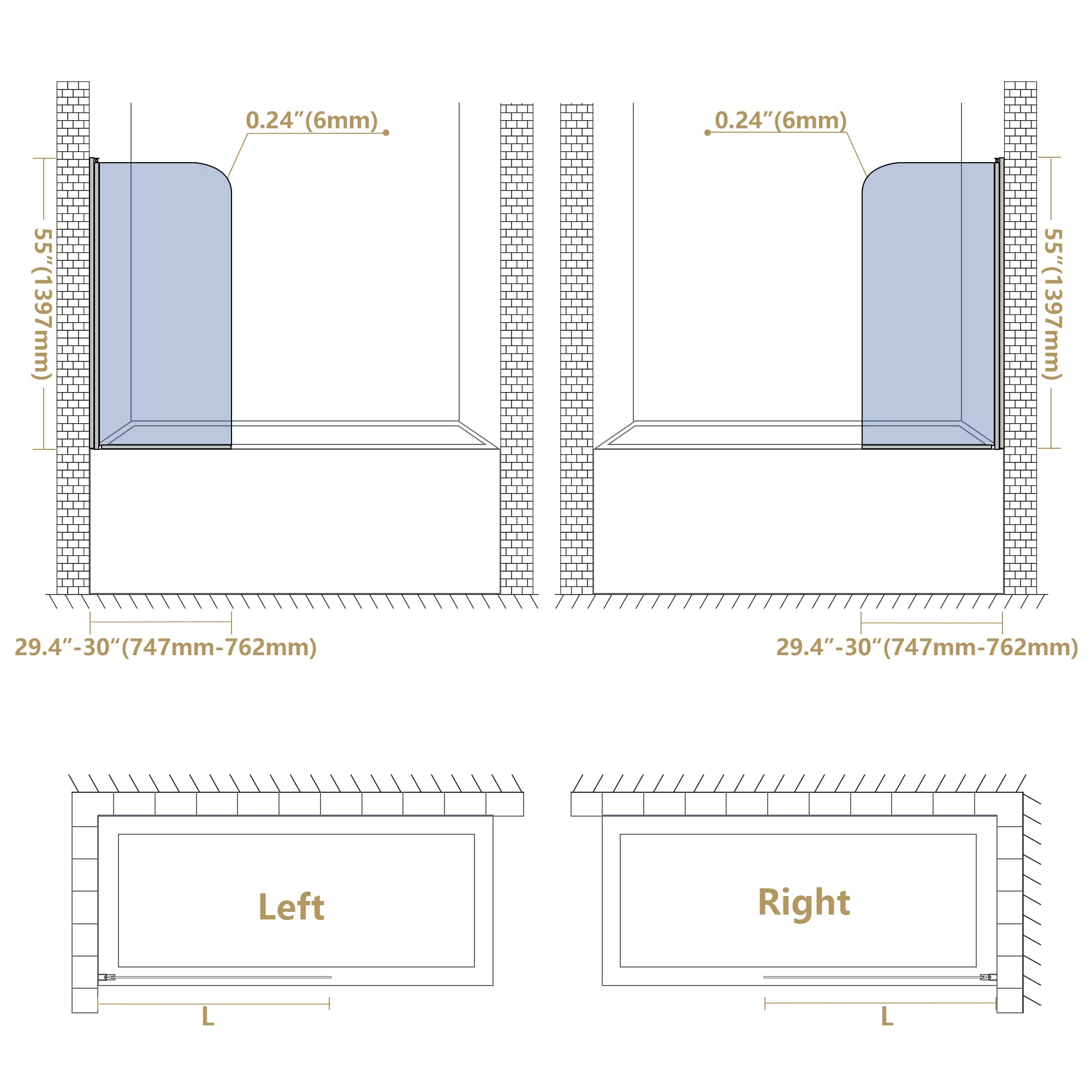 Frameless Shower Glass Door for Bathtub - 30