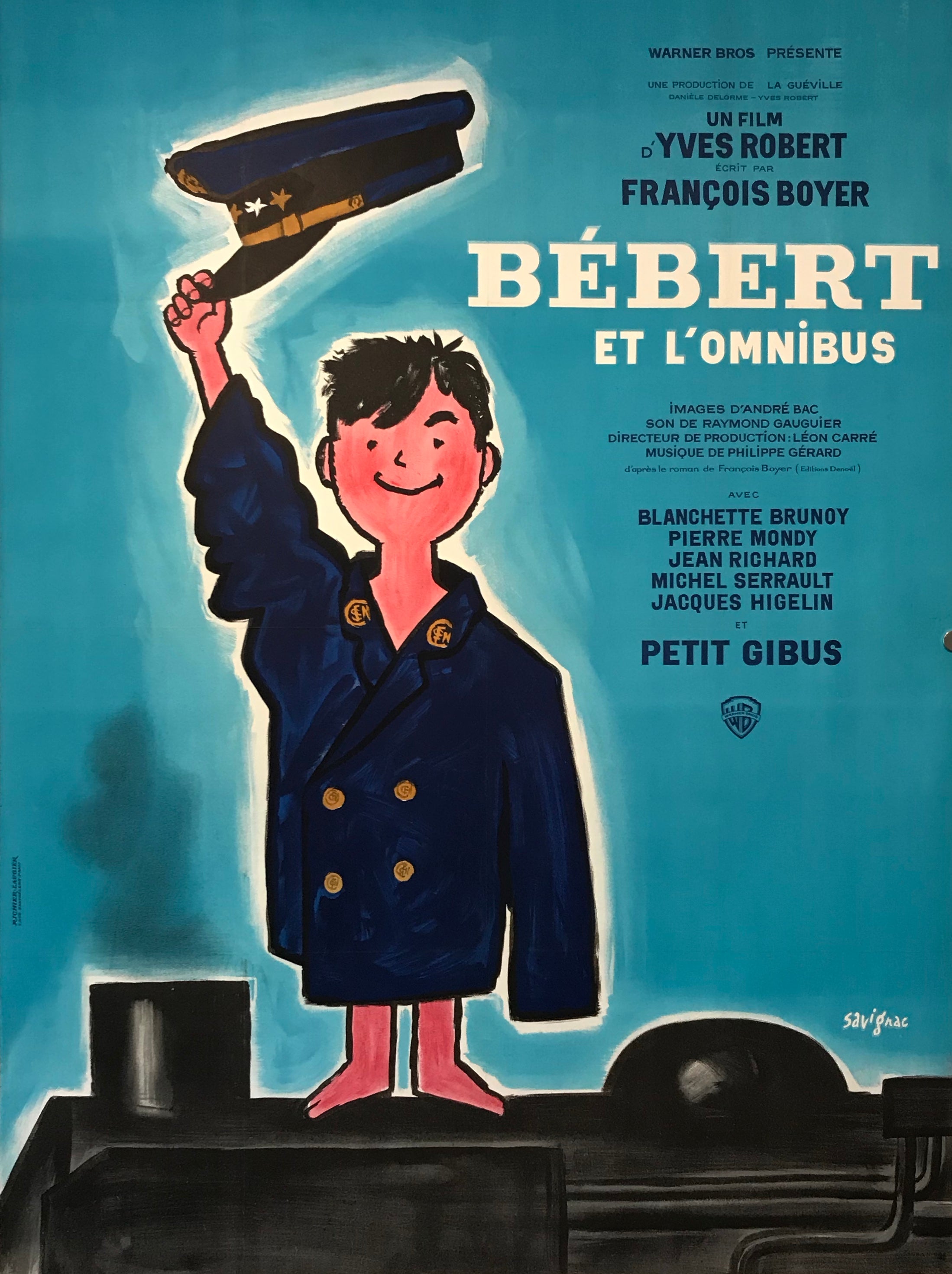 Vintage 1960s Original French Movie Poster - Bebert et L'Omnibus Oversize Cinema Art - Perfect for Film Collectors & Retro Home Decor