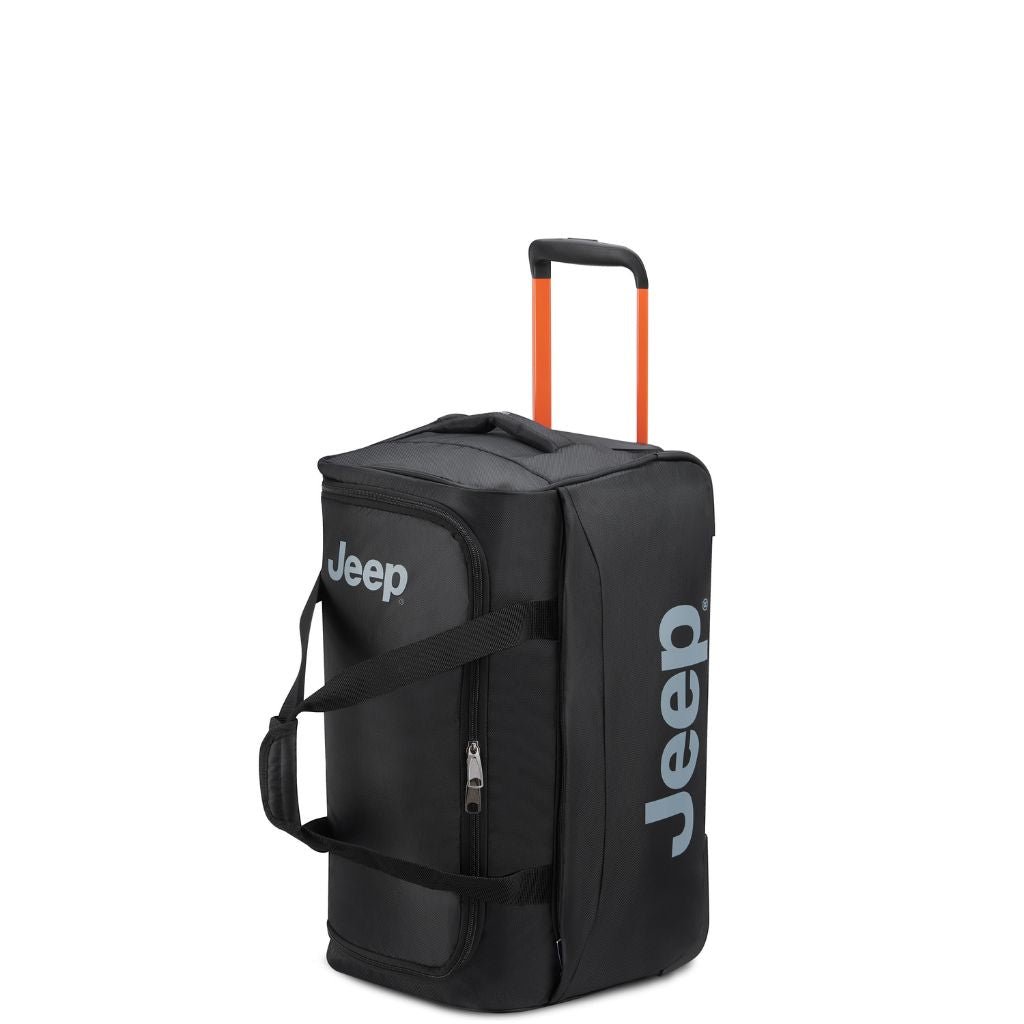 Jeep 55cm Duel Wheel Lightweight Duffle Bag - Black | Water-Resistant Travel Duffel for Gym, Camping & Weekend Getaways