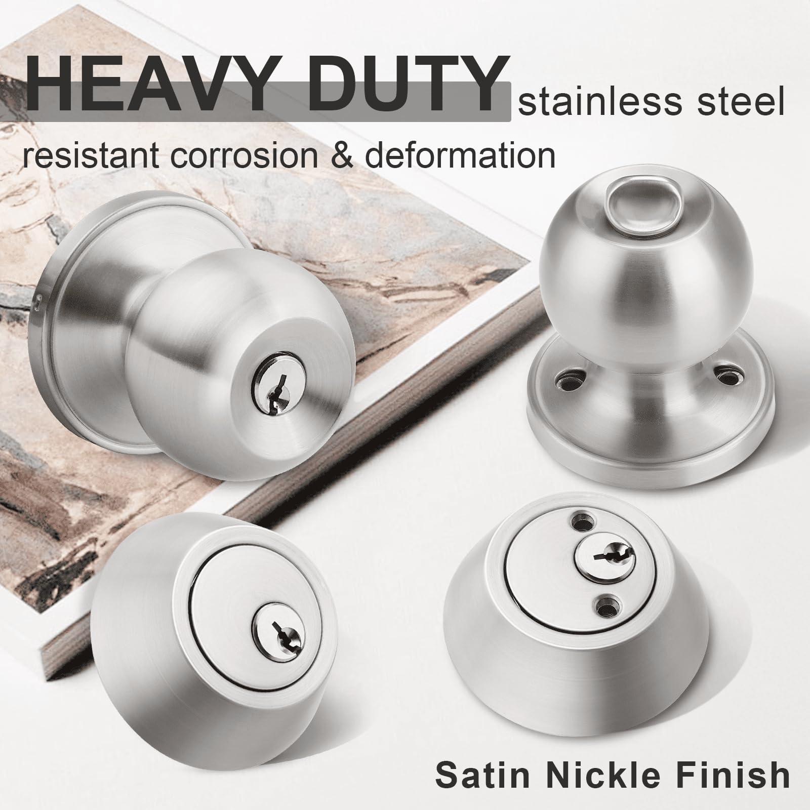5 Pack Keyed Alike Entry Door Knobs & Deadbolt Lock Set - Satin Nickel Finish, Double Cylinder Security, Round Style Knob for Home & Office Doors | Ideal for Front Door, Bedroom, Bathroom & Interior Doors