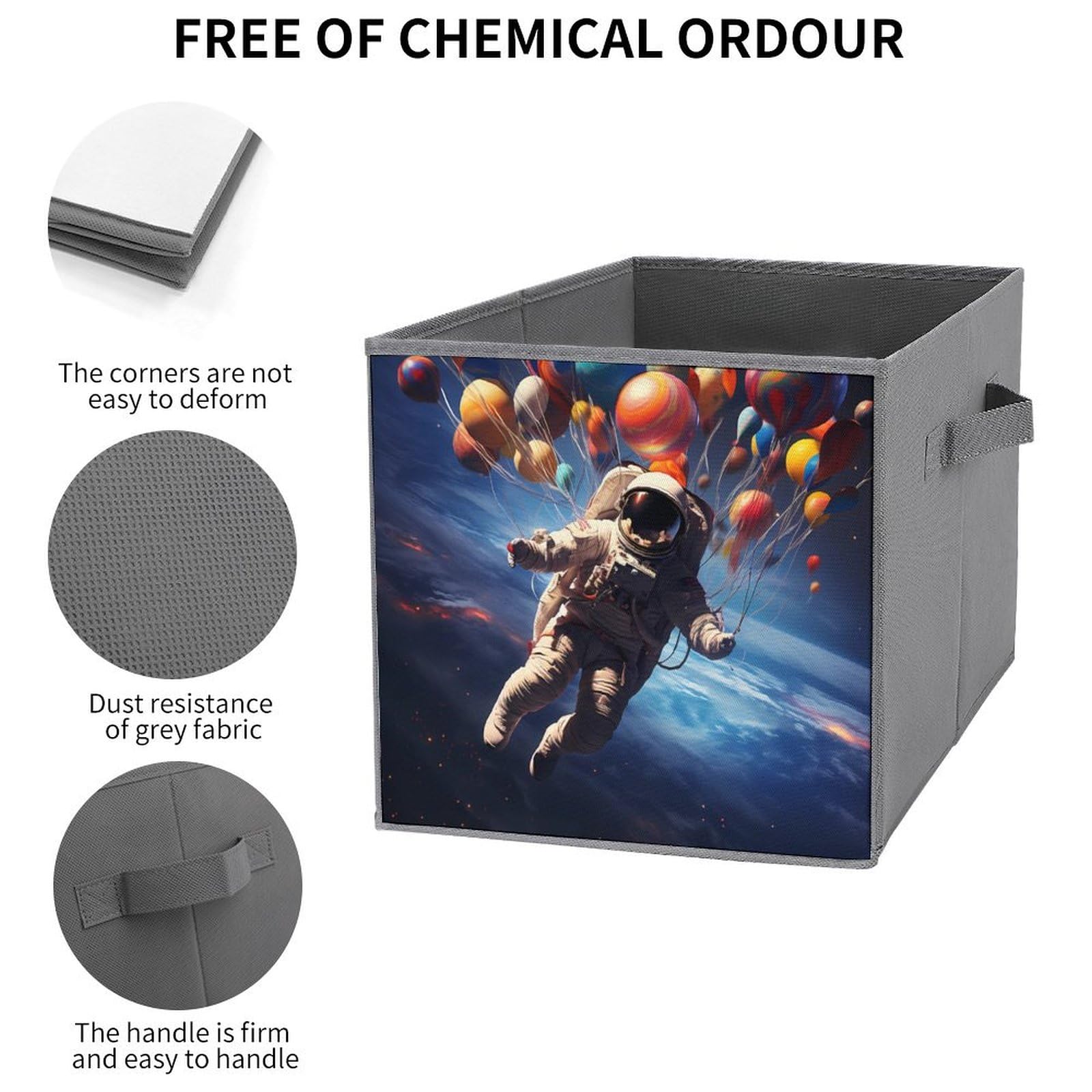 6-Pack Foldable Storage Cubes with Handles - Space Astronaut Themed Square Organizer Bins for Closet, Nursery, Kids Room & Office Organization