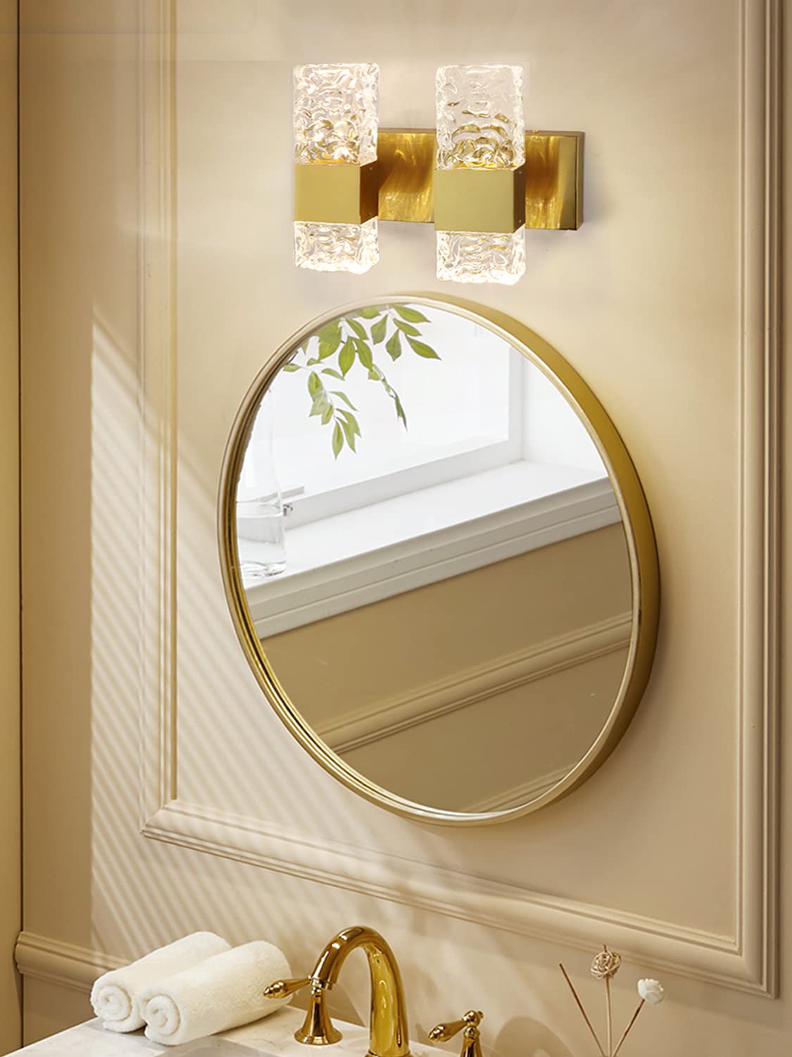 Modern LED Vanity Lights - Brushed Gold Crystal Bathroom Lighting for Mirror, 20W 3000K - Perfect for Bathroom Makeup & Grooming