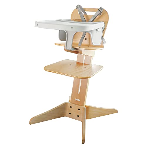 **Sturdy Wooden Baby High Chair with Adjustable Height & Tray - Safe Dining Chair for Babies & Toddlers - Includes Cushion & Booster Seat - Perfect for Feeding, Weaning & Family Mealtime (Blue)**