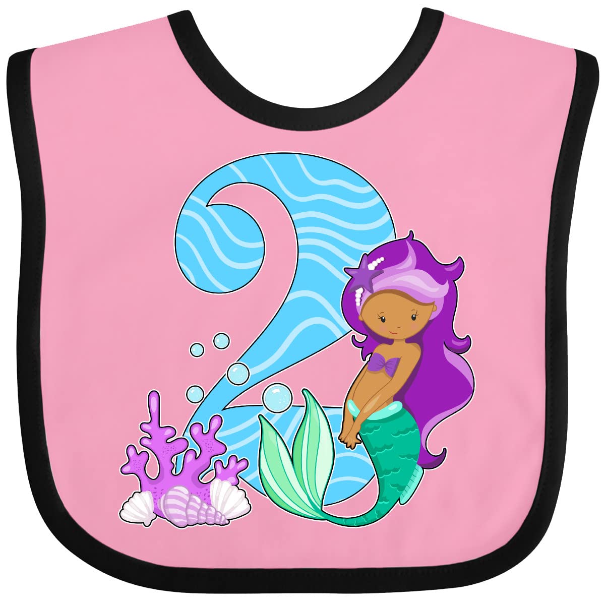 Inktastic Second Birthday Mermaid Baby Bib - Adorable & Absorbent for Toddlers - Perfect for Birthday Parties, Beach Trips & Photo Shoots