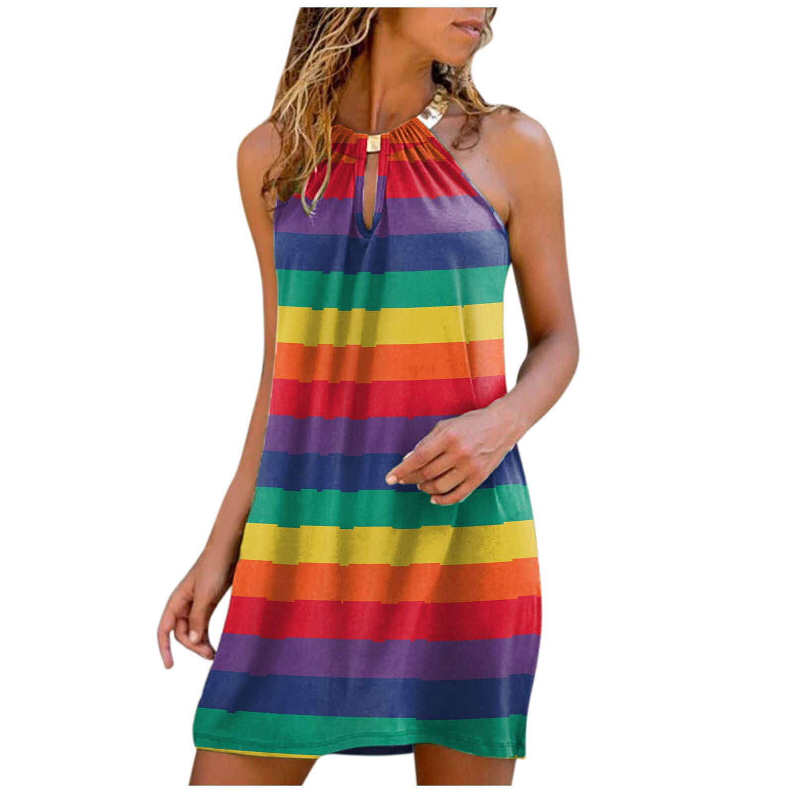 UYTOGOFE Women's Strapless Casual Summer Printed Maxi Dress - Petite Sizes, Metal Hanging Neckline | Perfect for Beach Vacations, Date Nights & Summer Parties