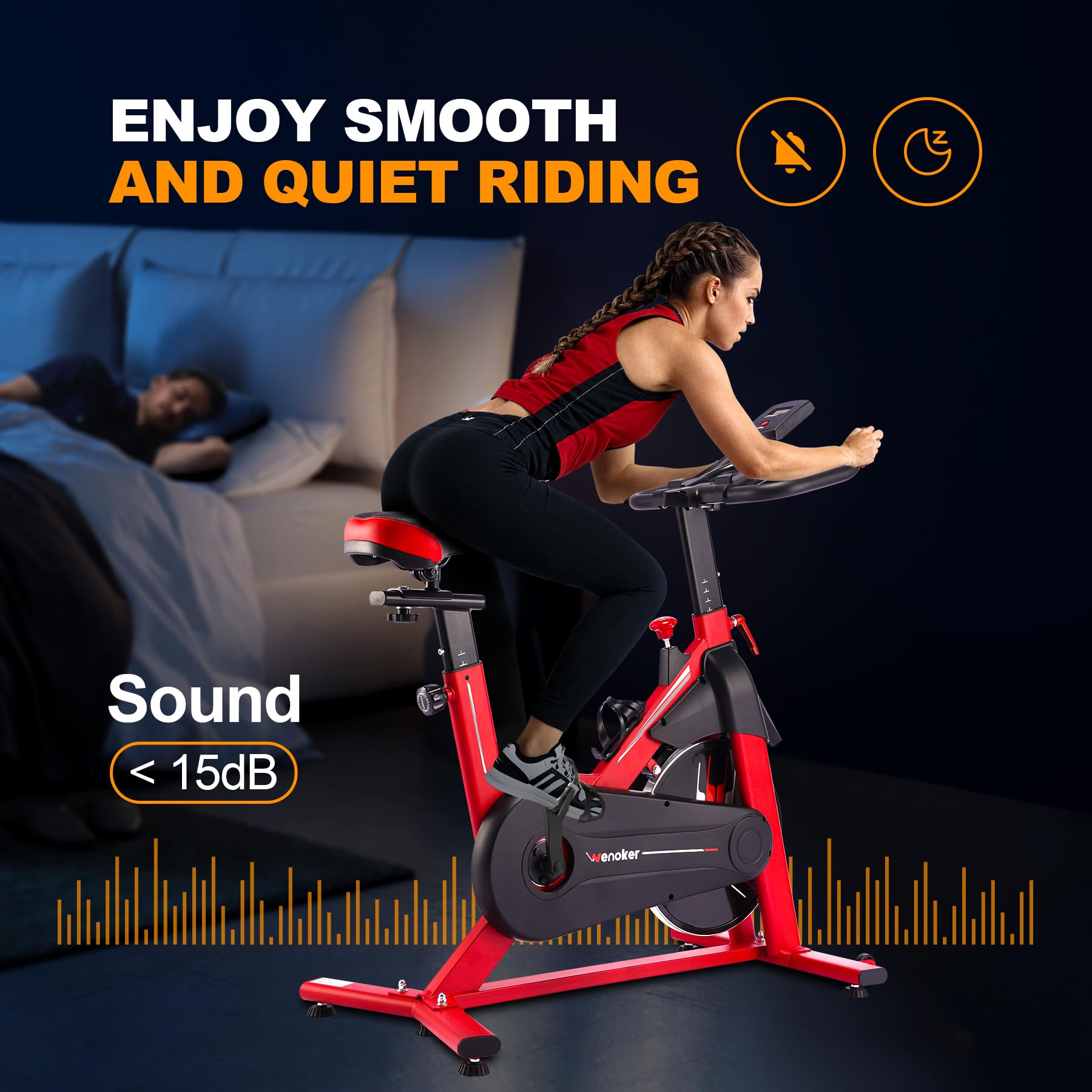 WENOKER Indoor Cycling Bike - Silent Belt Drive Exercise Bike with Heavy Flywheel & Digital Monitor for Home Gym Cardio Workout | Perfect for Small Spaces, Apartment Fitness & Low-Impact Training