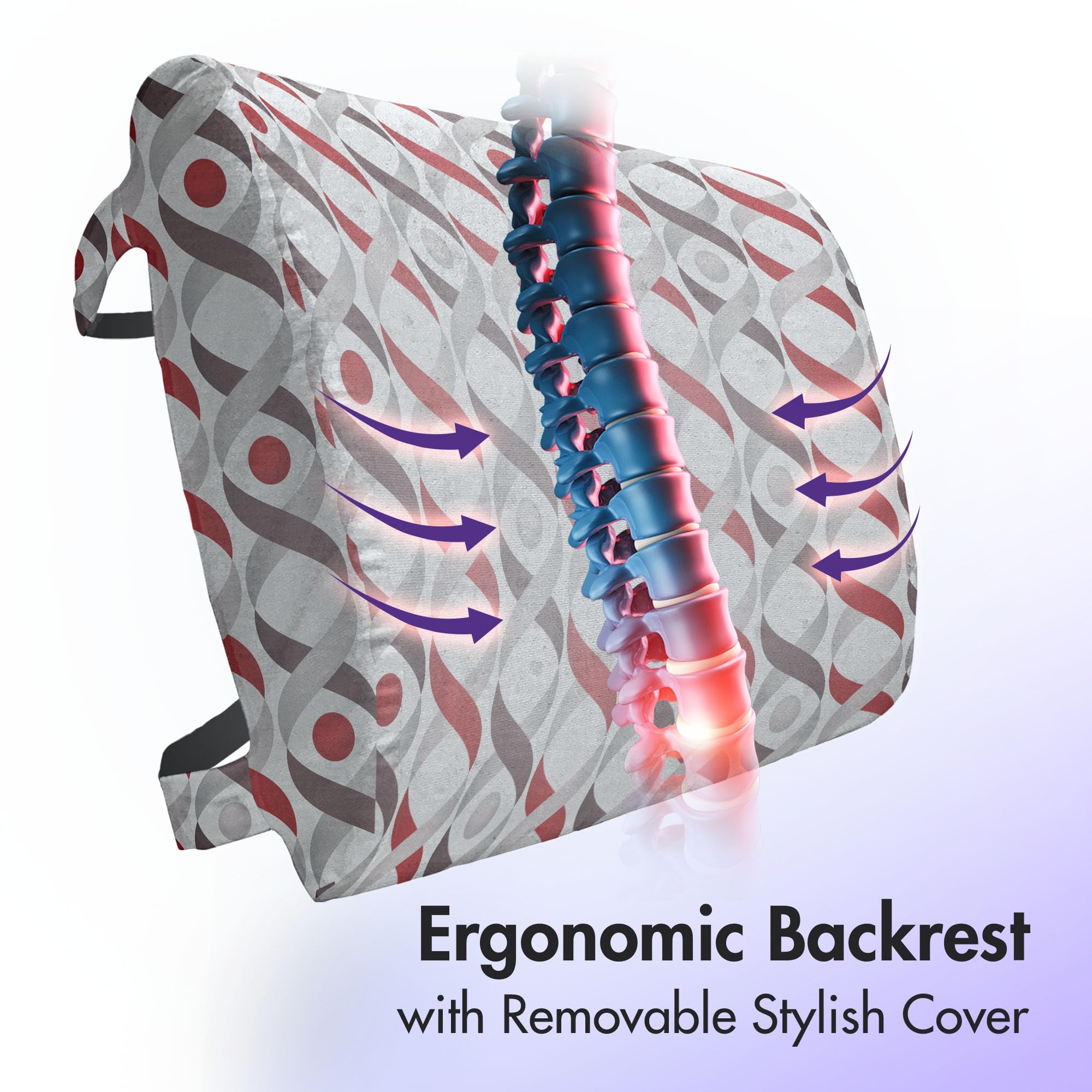 Ambesonne Abstract Lumbar Support Pillow - High Density Foam for Office Chairs & Car Seats, 14x13 Inches, Grey & Red Wavy DNA Pattern - Perfect for Back Pain Relief at Work or Long Drives