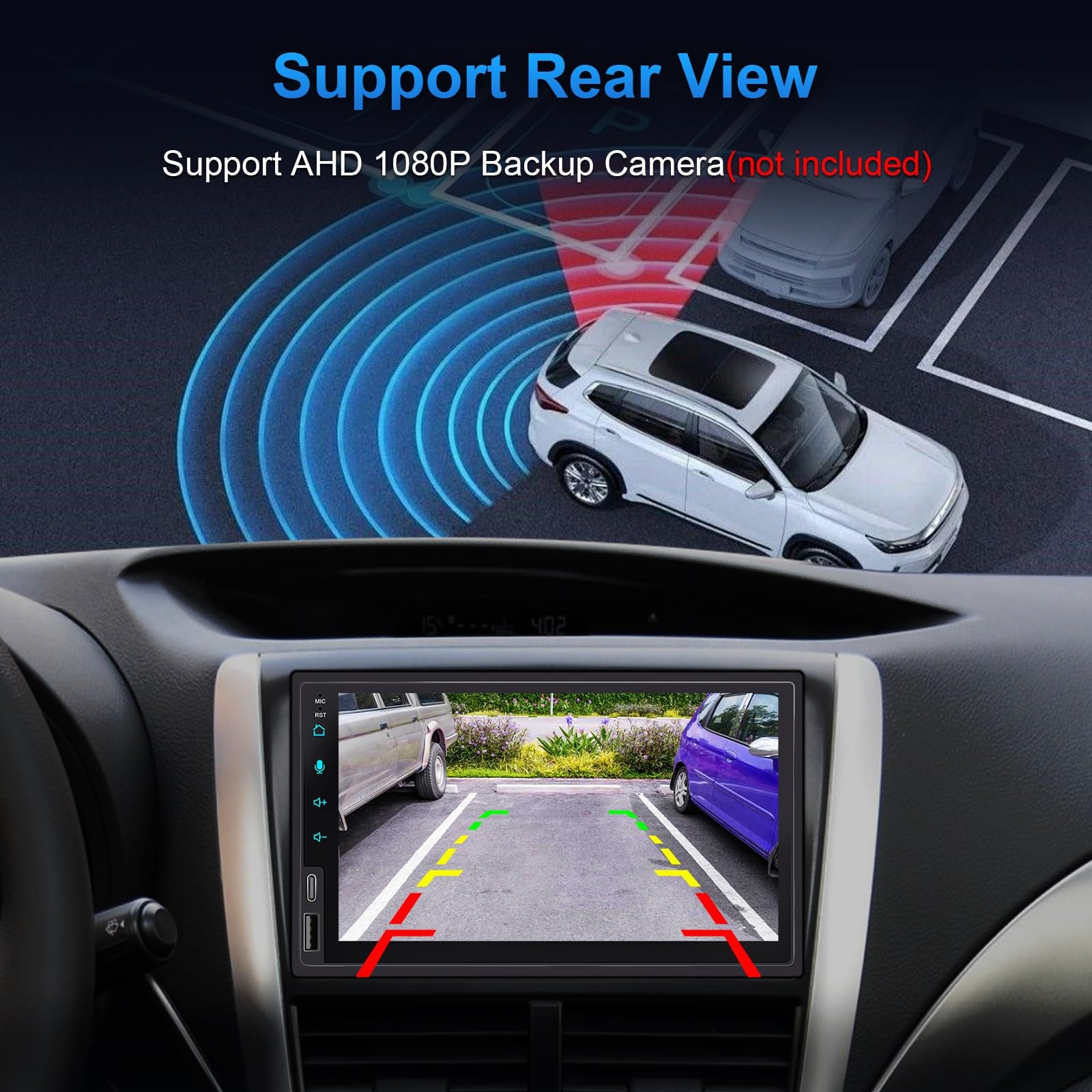 7 Inch Double Din Touchscreen Car Stereo with Wireless CarPlay & Android Auto, Bluetooth, Rearview Camera, Fast Charging - Perfect for Seamless Connectivity & Entertainment in Your Car