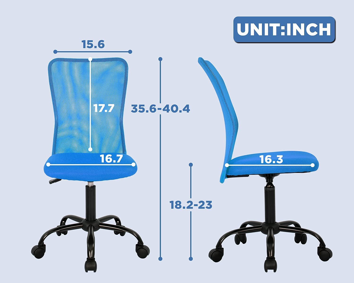 Ergonomic Home Office Chair with Lumbar Support - Adjustable Height Mid Back Mesh Computer Desk Chair, Armless Rolling Task Chair for Small Spaces - Perfect for Remote Work, Gaming & Study (Blue)