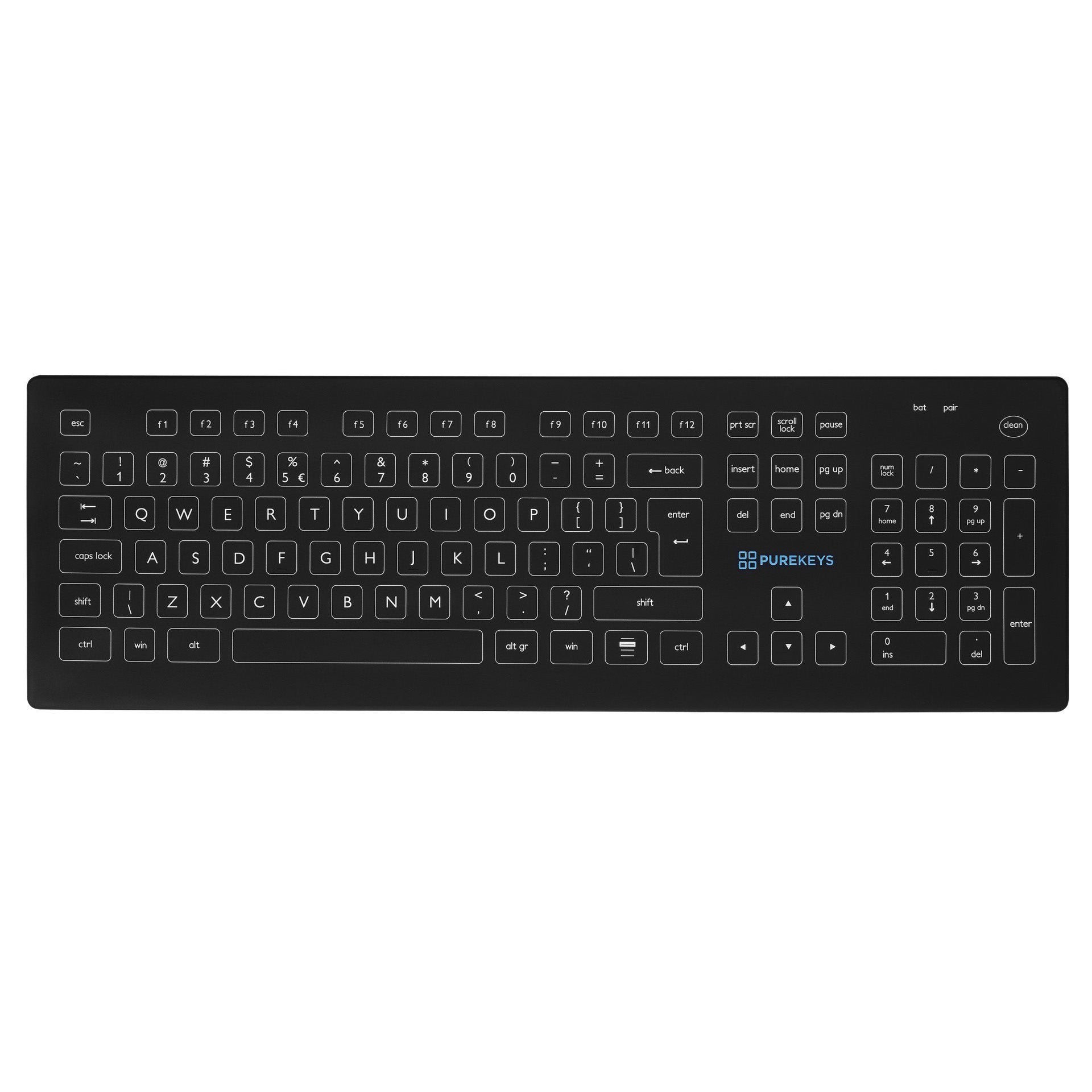 Purekeys Wireless Full Size Keyboard - IP66 Waterproof, Tactile Feedback, Ergonomic Design for Office & Gaming | Compatible with PC, Mac, Laptop & Tablet
