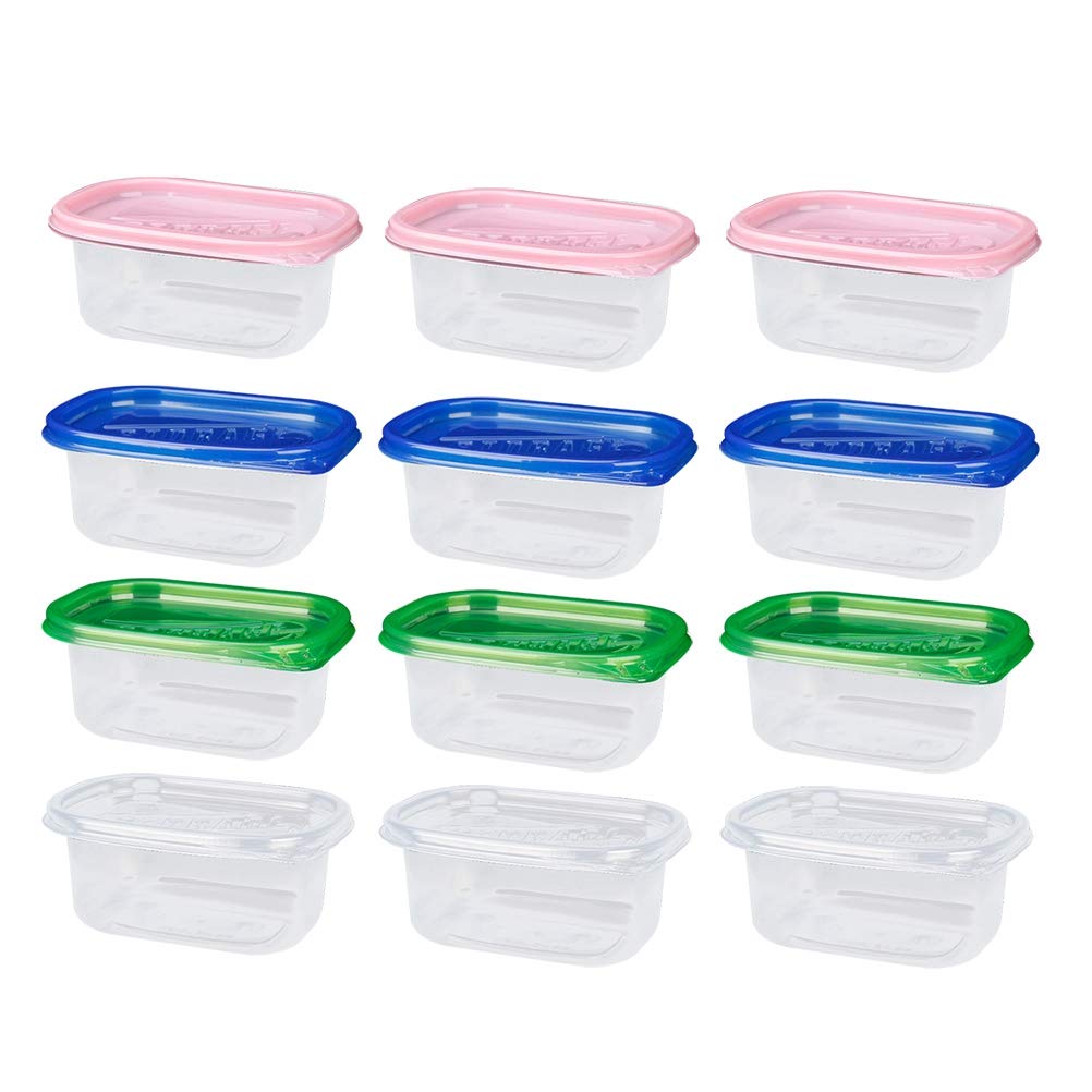 12-Piece Rectangular Plastic Food Storage Containers with Lids - 280ML Disposable Lunch Boxes for Fruits, Cakes & Meal Prep | Airtight Kitchen Containers in Green, Blue, Transparent & Pink | Perfect for Picnics, Office Lunches & Party Snacks