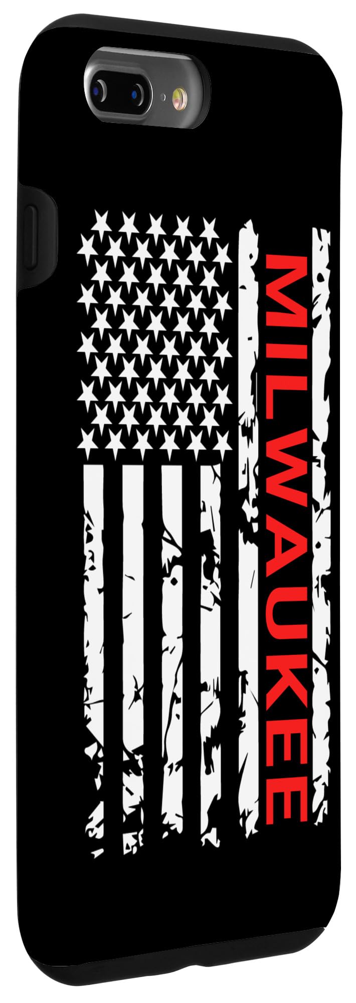 iPhone 7 Plus/8 Plus Case - Milwaukee USA Flag Design in Black & White - Durable Protective Cover for Everyday Use & Travel